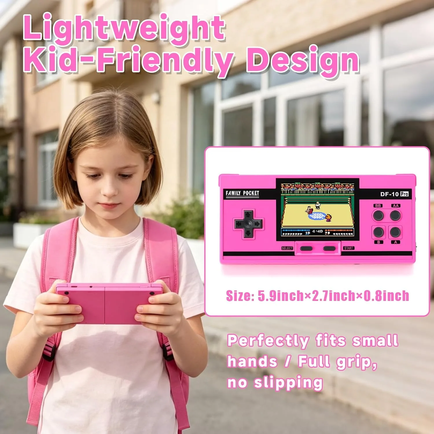 Handheld Game for Kids, 10 Preloaded Classic Retro Games, 3.0'' IPS Screen Portable Gaming Device, Rechargeable Video Game Player, Mini Arcade Travel Electronic Toy Gifts for Boys and Girls (Pink)