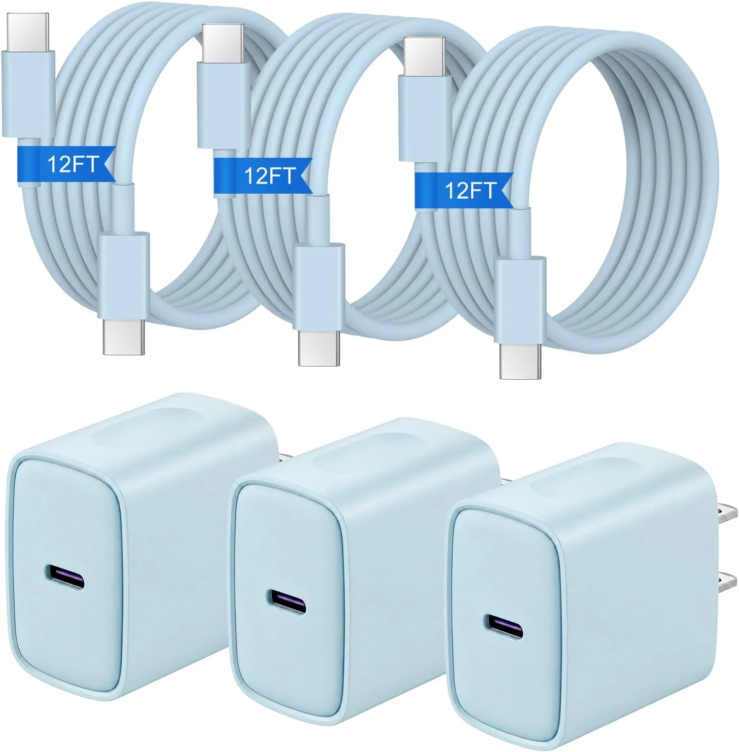 Cargador Doble para iPhone Coreykin 20W con cable USB-C 3.6 m Azul