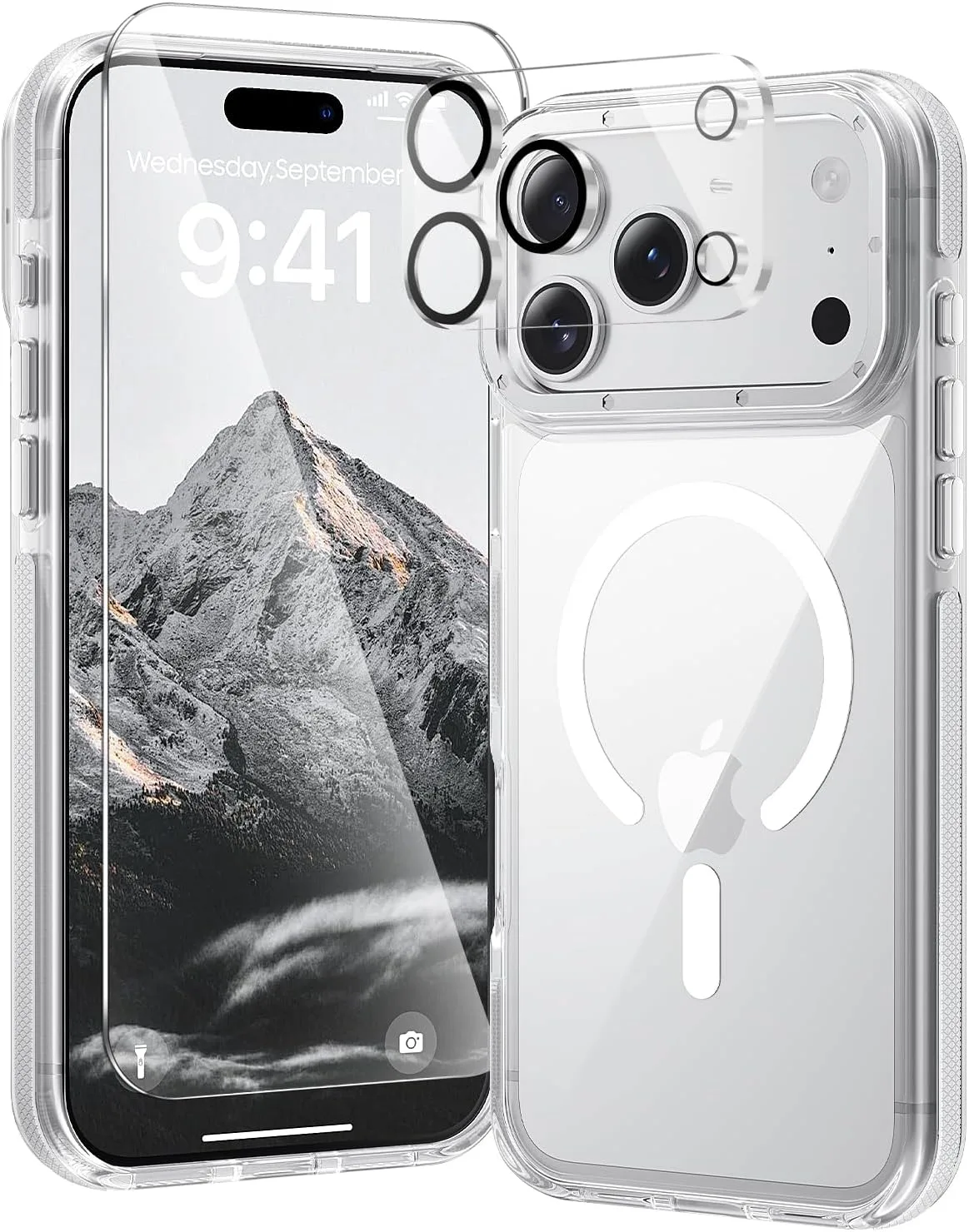 toushion 3-in-1 Clear Case for iPhone 17 Pro, White Shockproof Bumper