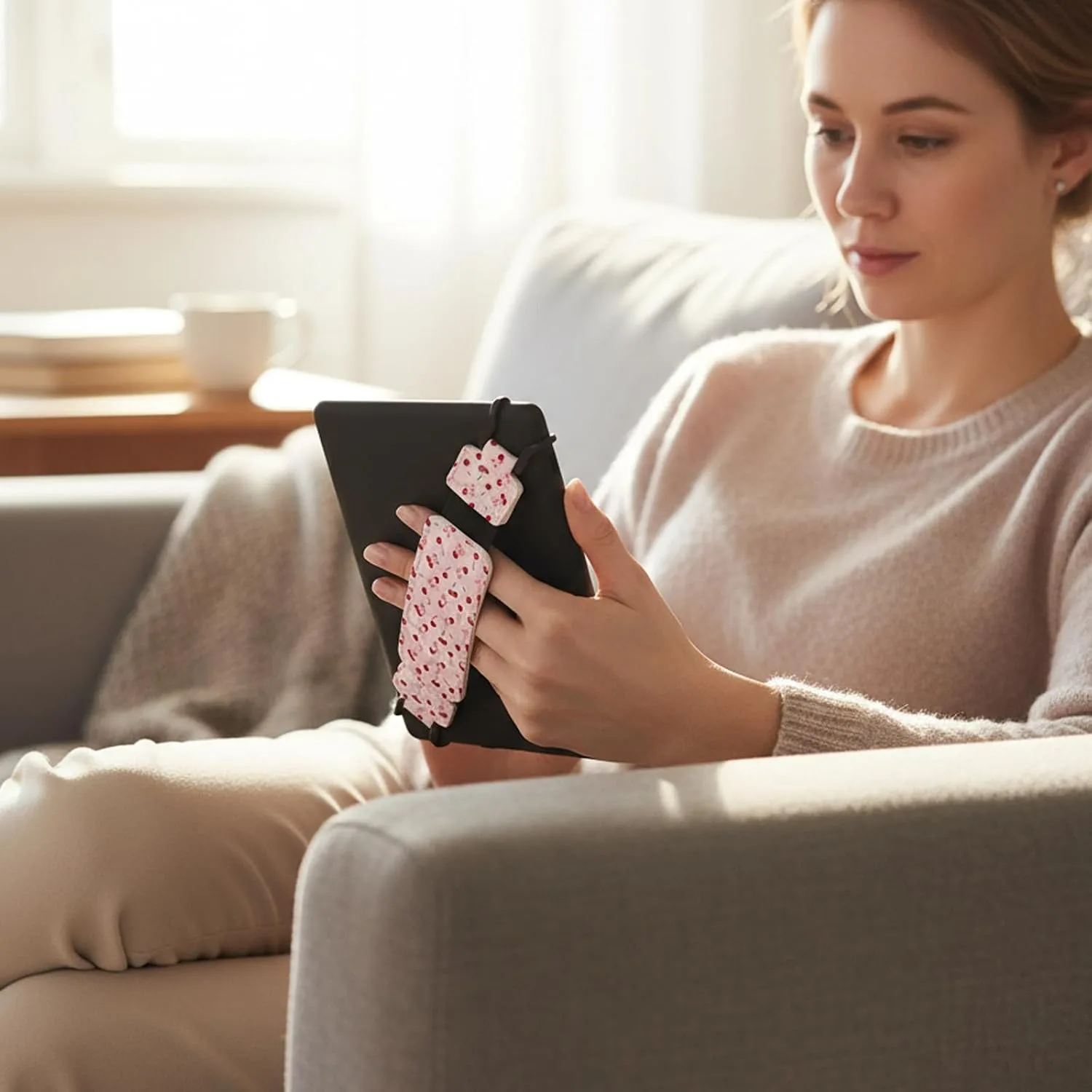 Hand Strap Accessories for Kindle – Cute Pink Cherry Bow Finger Grip for 6-7.5" Paperwhite 11th/12th Generation/Kobo/Lenovo/Sony Ereaders E-Book Tablet Colorsoft Secure Holder for Reading