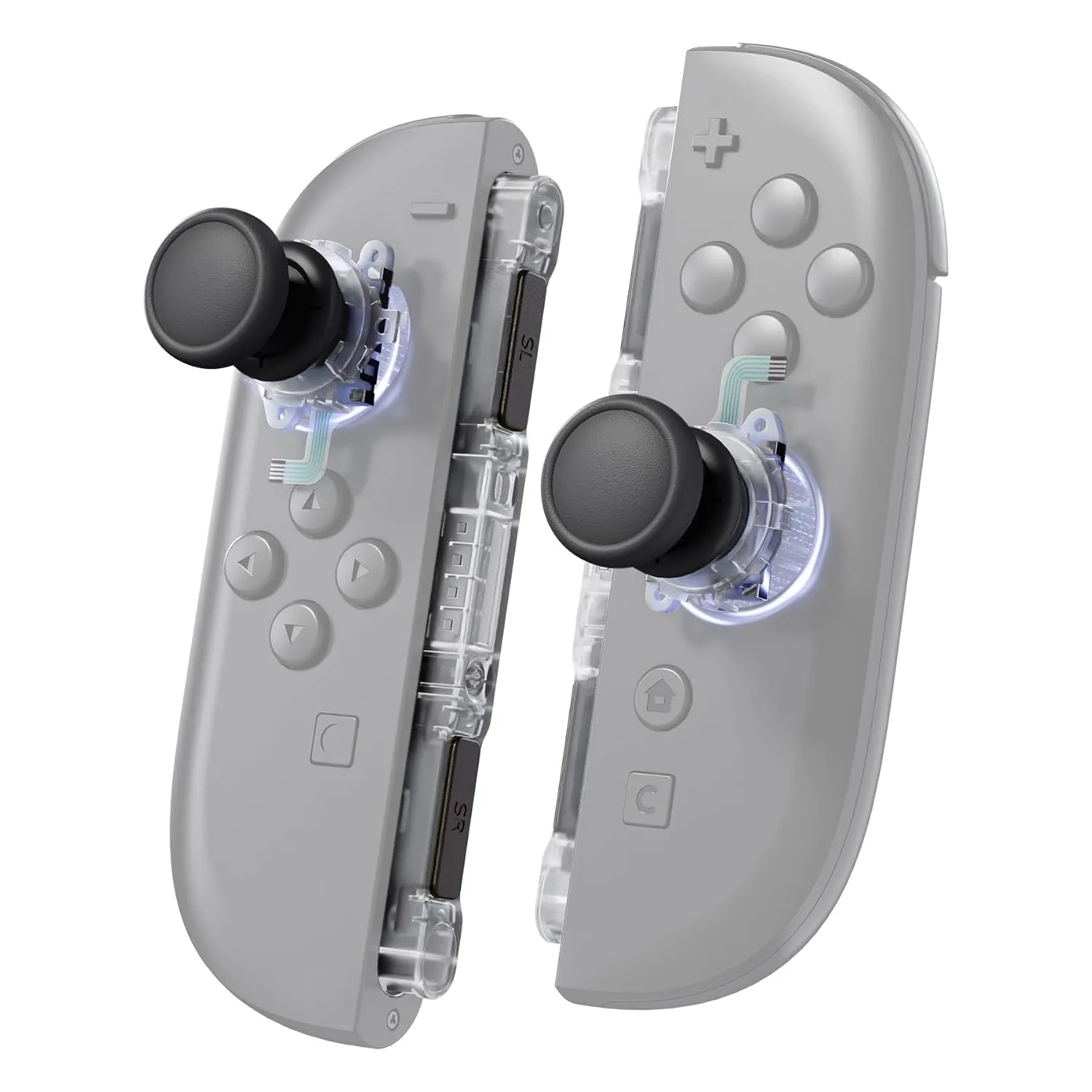 eXtremeRate Replacement 3D Joystick & Thumb Grips & Side Rail Shell Buttons for Nintendo Switch 2 JoyCon, Console Rail Stickers Controller Left Right Analog Stick Thumbsticks Caps for Switch 2 - Clear