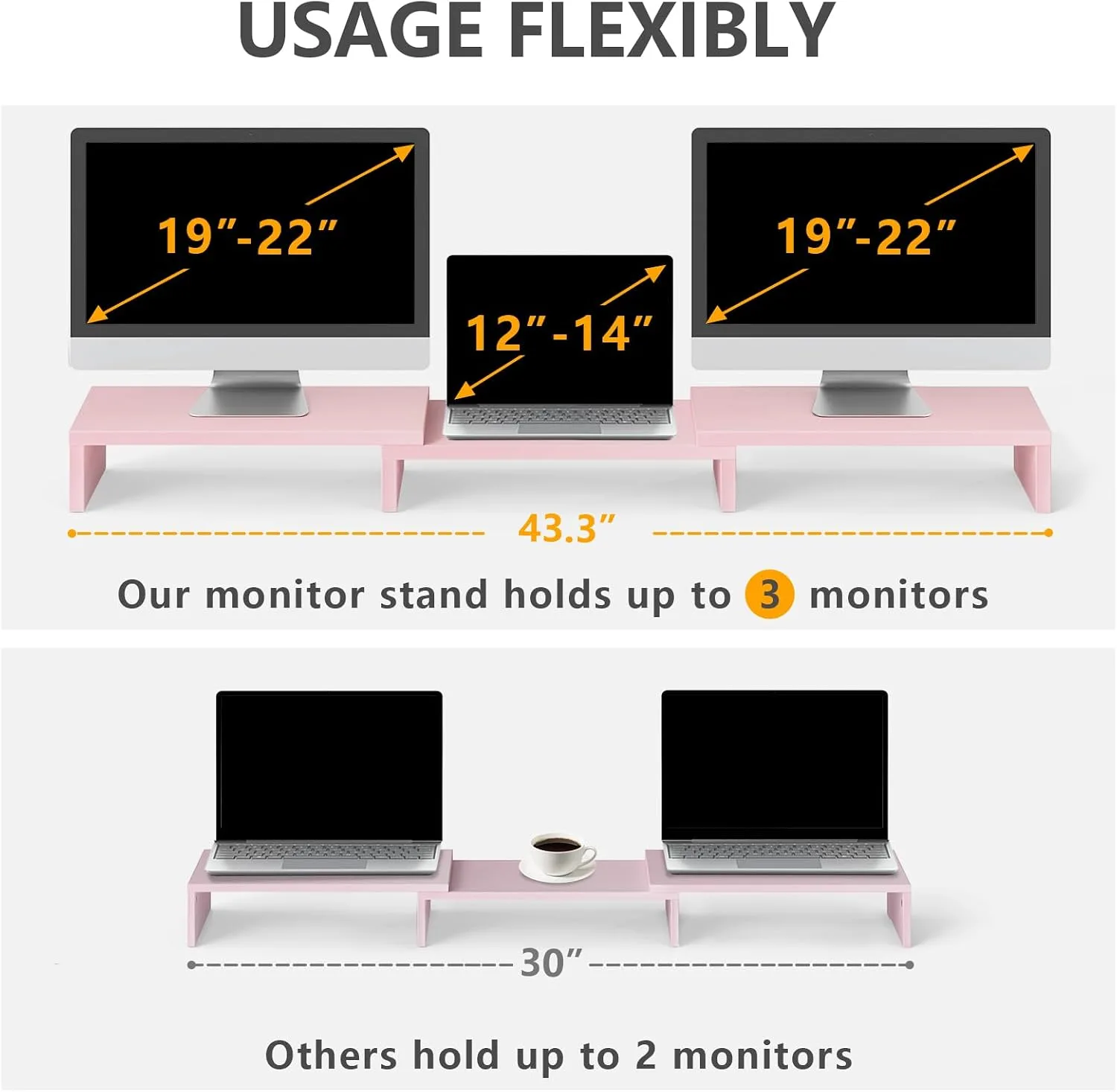 TAVR Dual Monitor Stand Riser, Wooden Computer Monitor Stand for 2 Monitors
