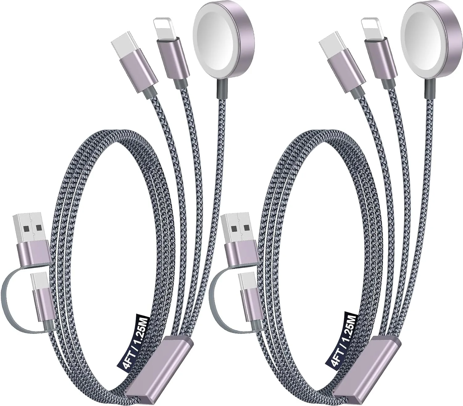 2Pack Travel Essentials for Apple Watch Charger,3-in-2 Multi Charging Cable
