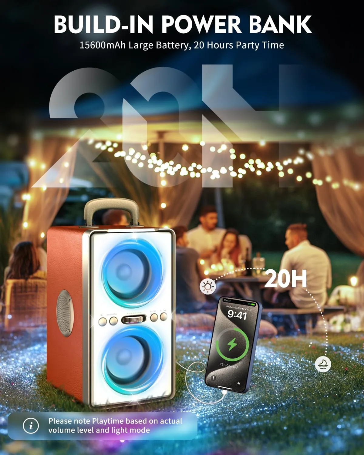 YIER Bluetooth Speaker, 240W Peak Loud Party Speakers with Deep Bass,Orange