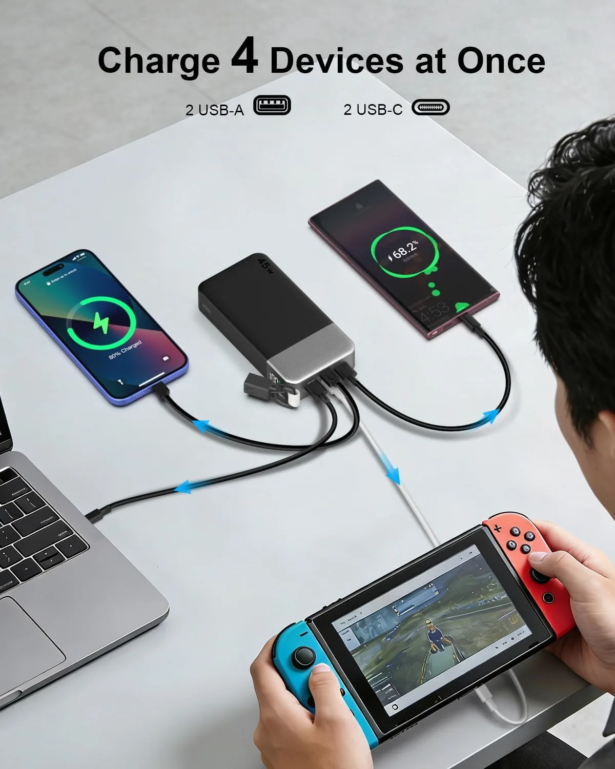 NOBIS Portable Charger 20000mAh 45W Power Bank with Detachable C-Cable