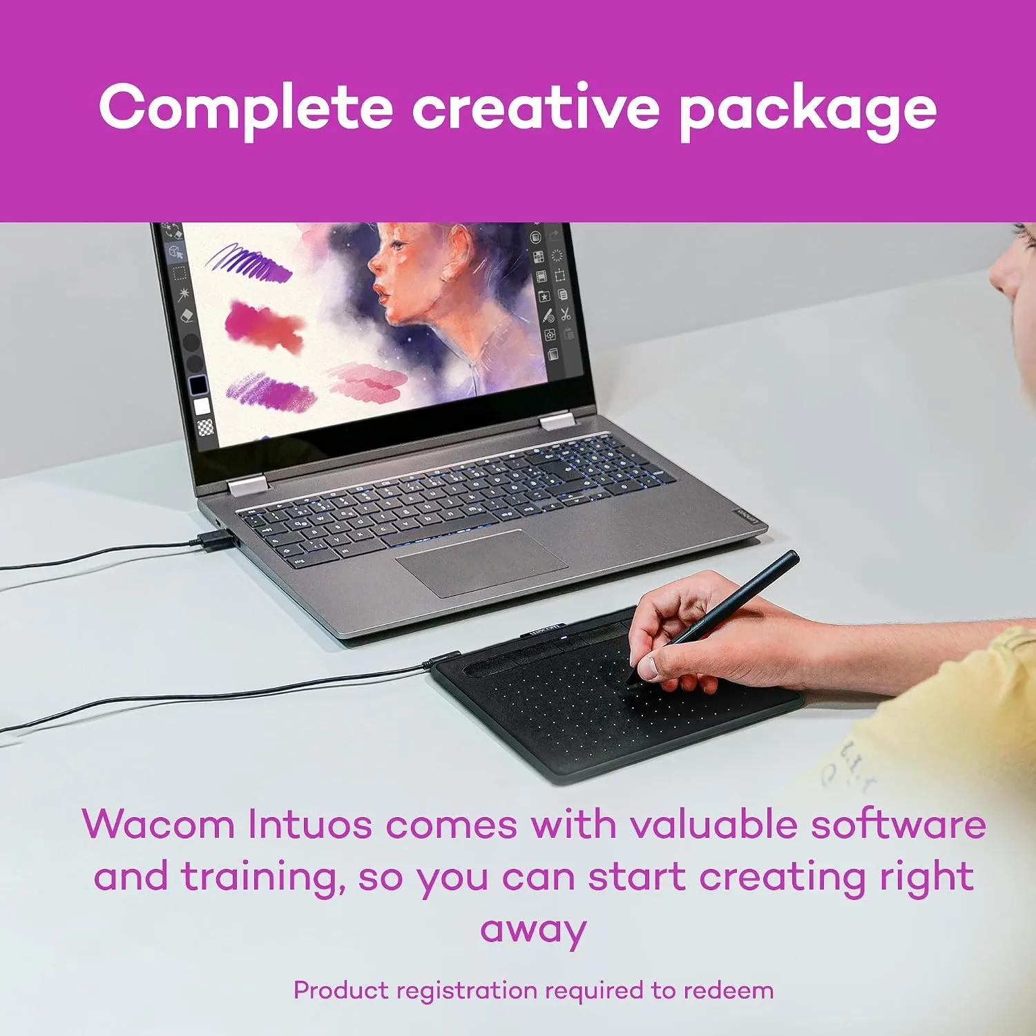 Wacom Intuos Medium, Bluetooth Graphic Drawing Tablet with Pen + Software