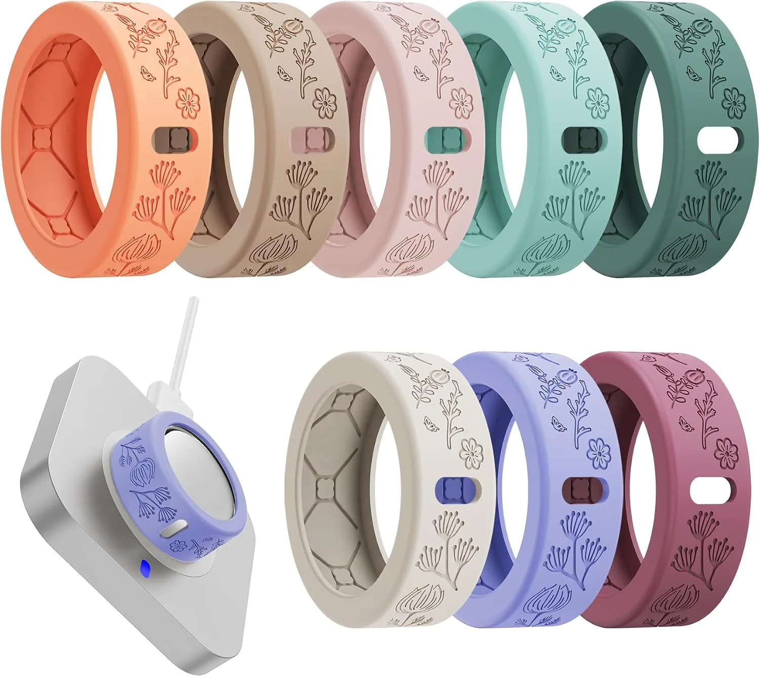 Protector para anillo inteligente Ywxtw Floral Cover para Oura Ring Gen 3/4 y Samsung, silicona, 8 unidades, talla S Morandi