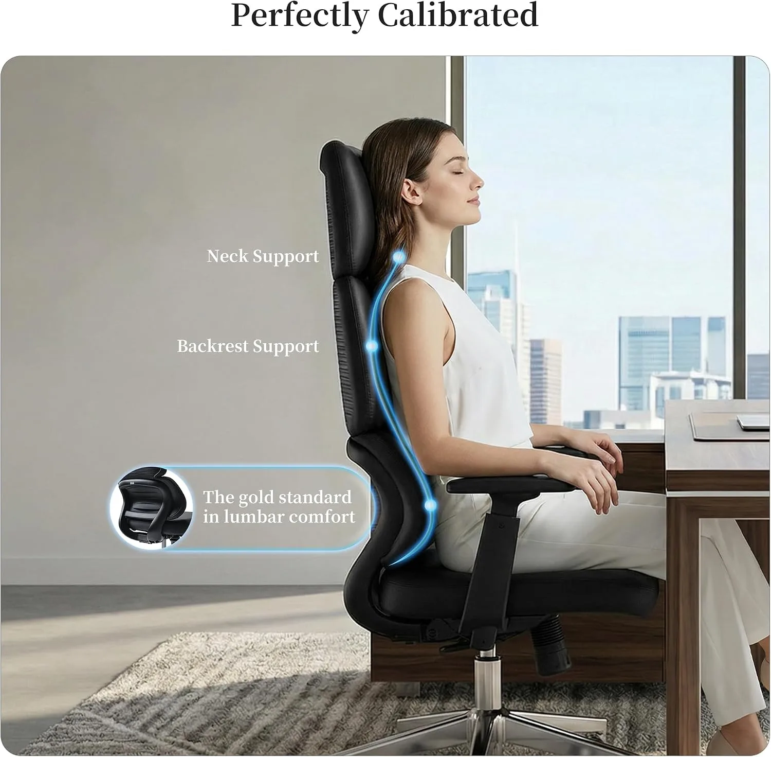 EUREKA ERGONOMIC Remi High Back Office Chair, PU Leather Office Chair with Wheels, Leather Desk Chair, Executive Office Chair Comfy for Home & Office, Black