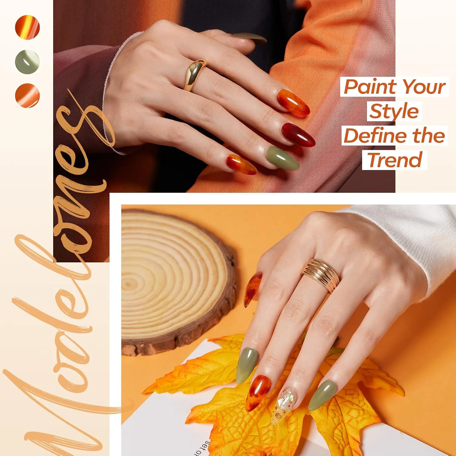 modelones Cat Eye Gel Nail Polish Set Jelly 6Colors Green Orange Yellow