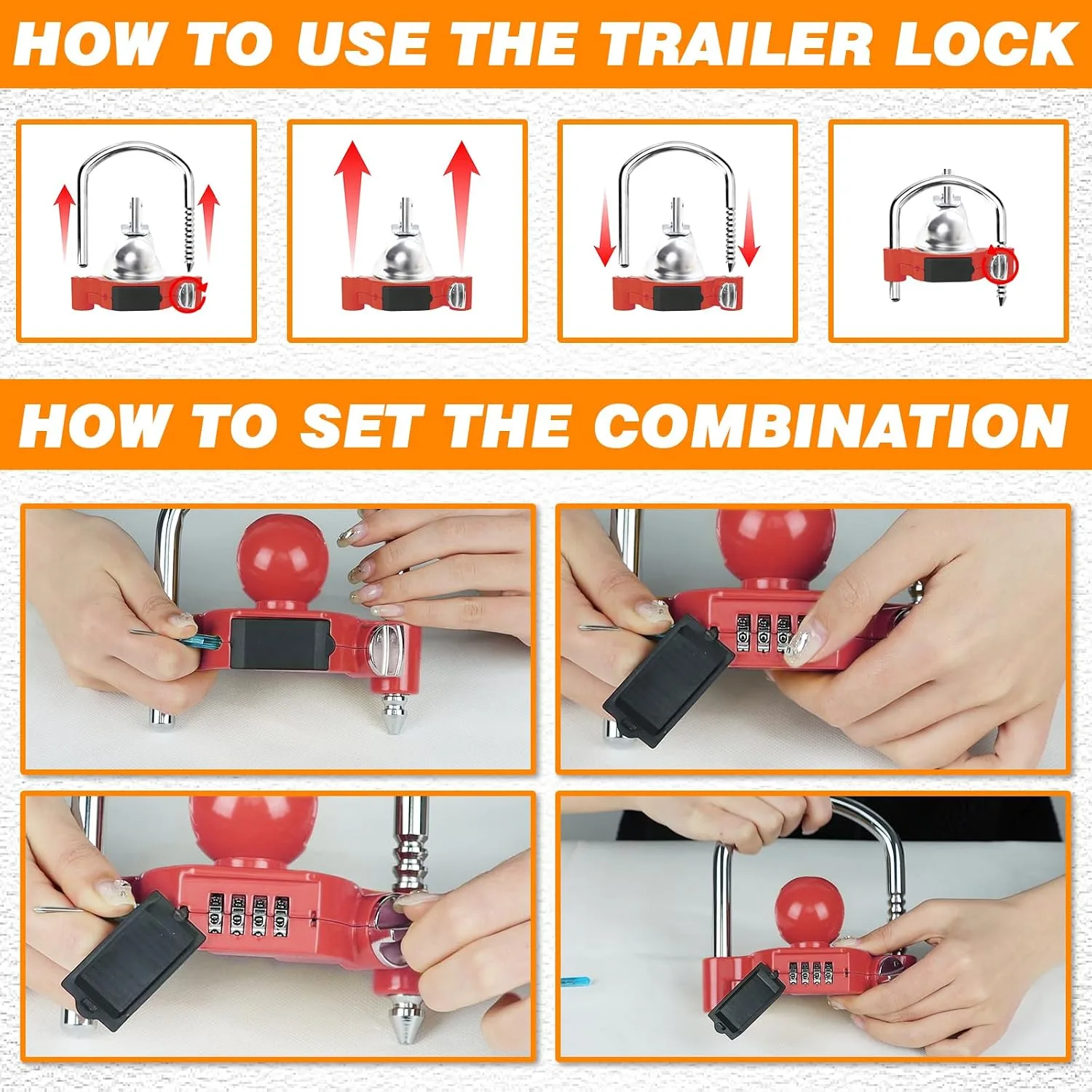 Funmit 1 Pack Universal Hitch Lock with Combination Lock, Red