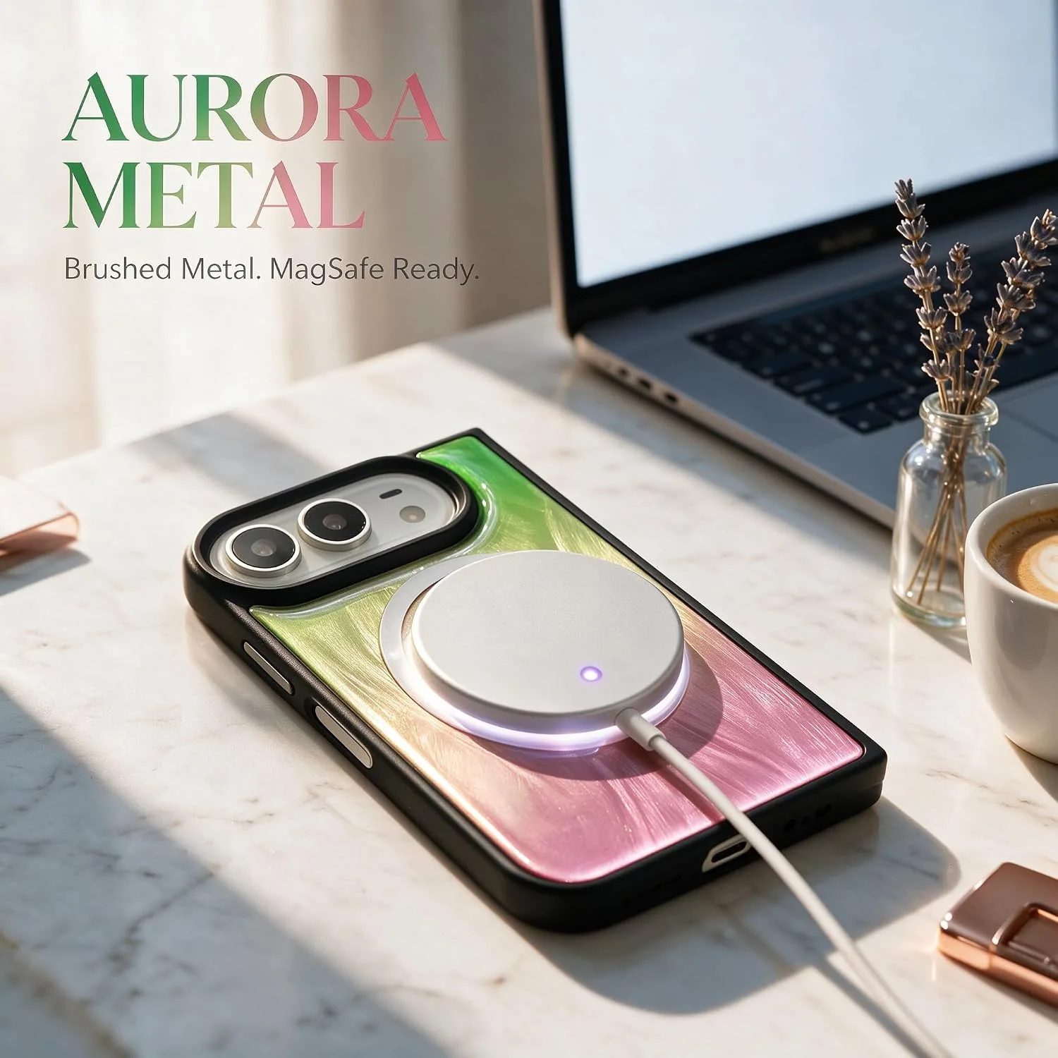 Losin for iPhone Duo Iridescent Green Pink Shell Case