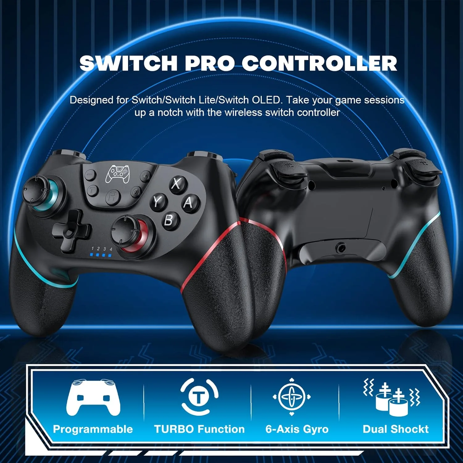 Diswoe Switch Controller, Wireless Pro Controller for Switch 2/Switch/Switch Lite/Switch OLED, Switch Remote Gamepad with Joystick, Adjustable Turbo Vibration with Programmable Function