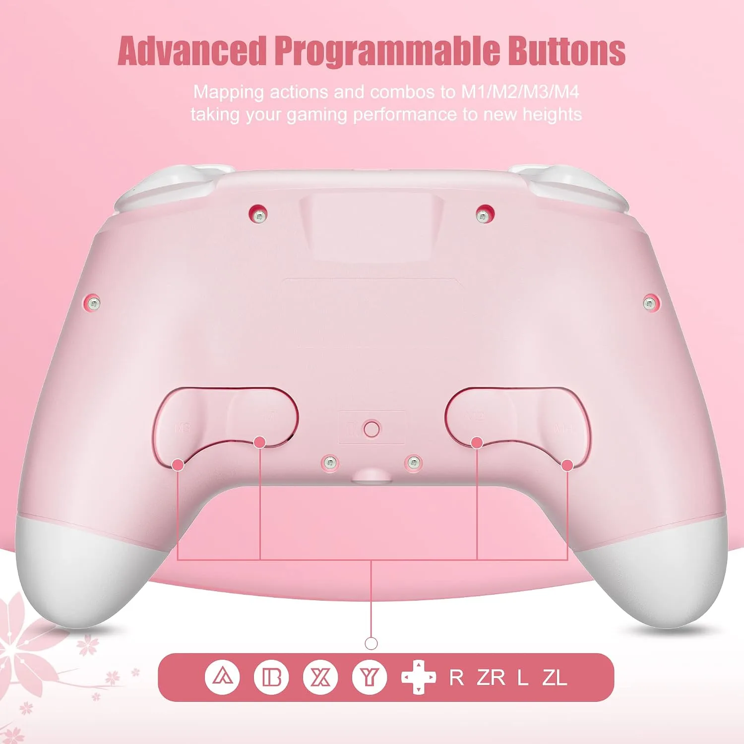 Mytrix Wireless Controller for Windows PC iOS Android Steam Deck, Bluetooth Controller with Programmable Buttons, Turbo & Vibration - Pink