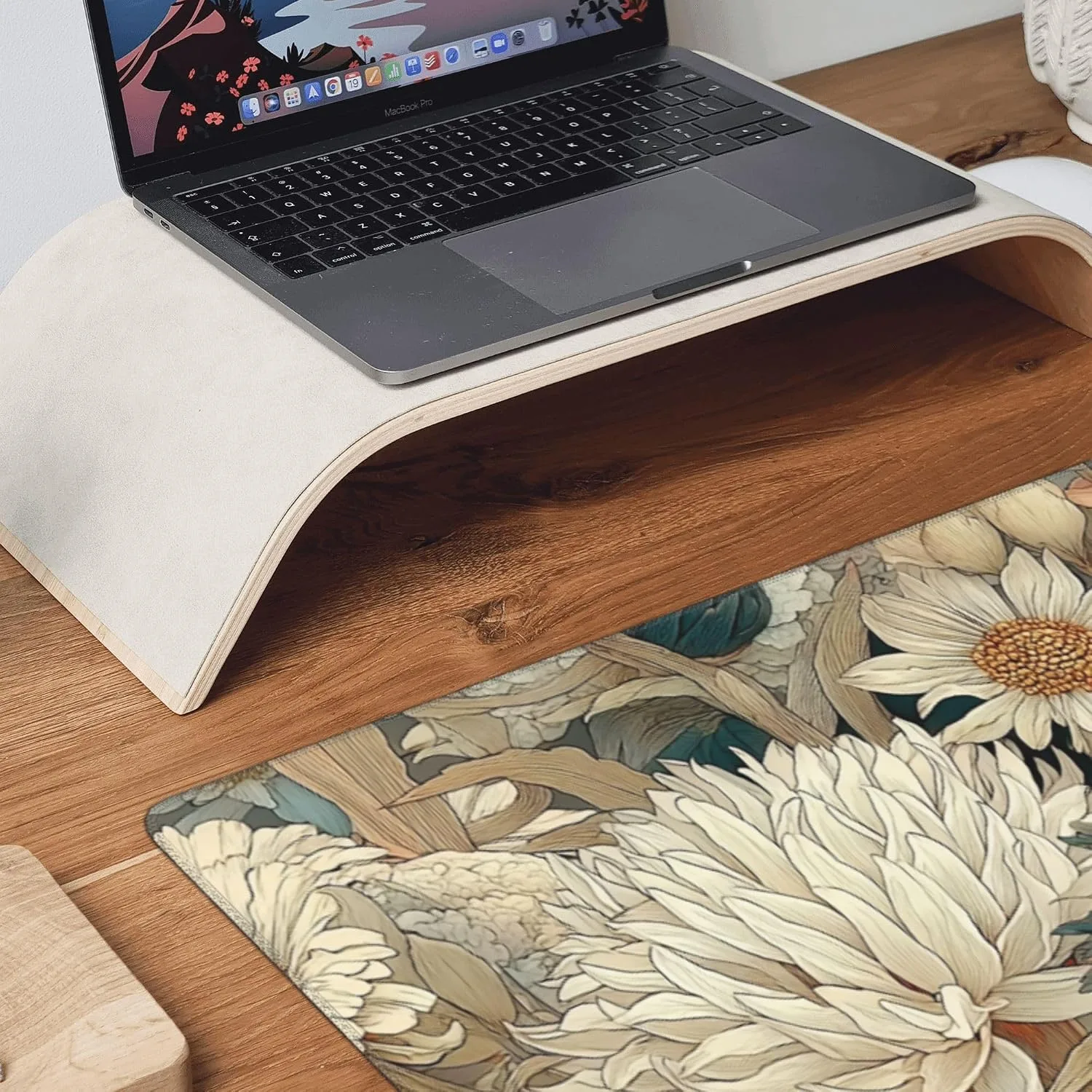 Retro Blossom Boho Floral Large Desk Pad, Anti-Slip Rubber Mouse Pad for Office and School, 35.4" x 15.7"