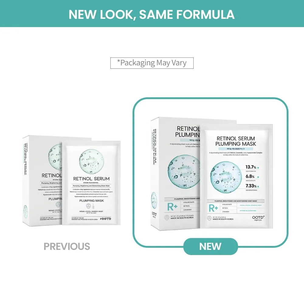 #OOTD Retinol Face Mask, Korean Moisturizing Sheet Masks Skincare, 10 Pack