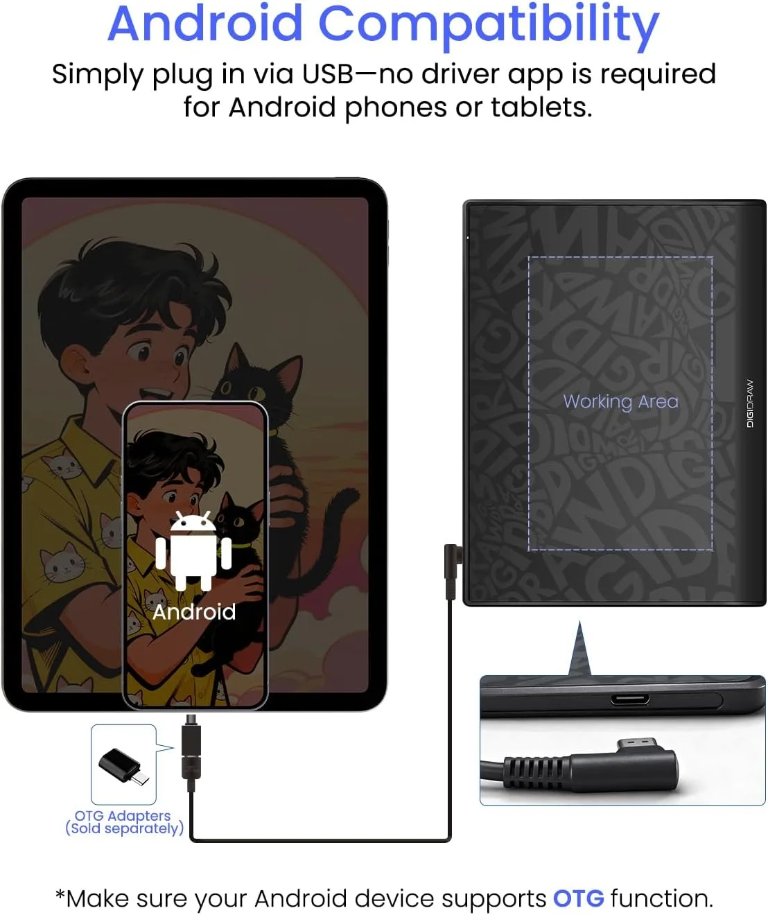 DIGIDRAW Drawing Tablet T410 6x4 Inch,16384 Levels Battery-Free Stylus