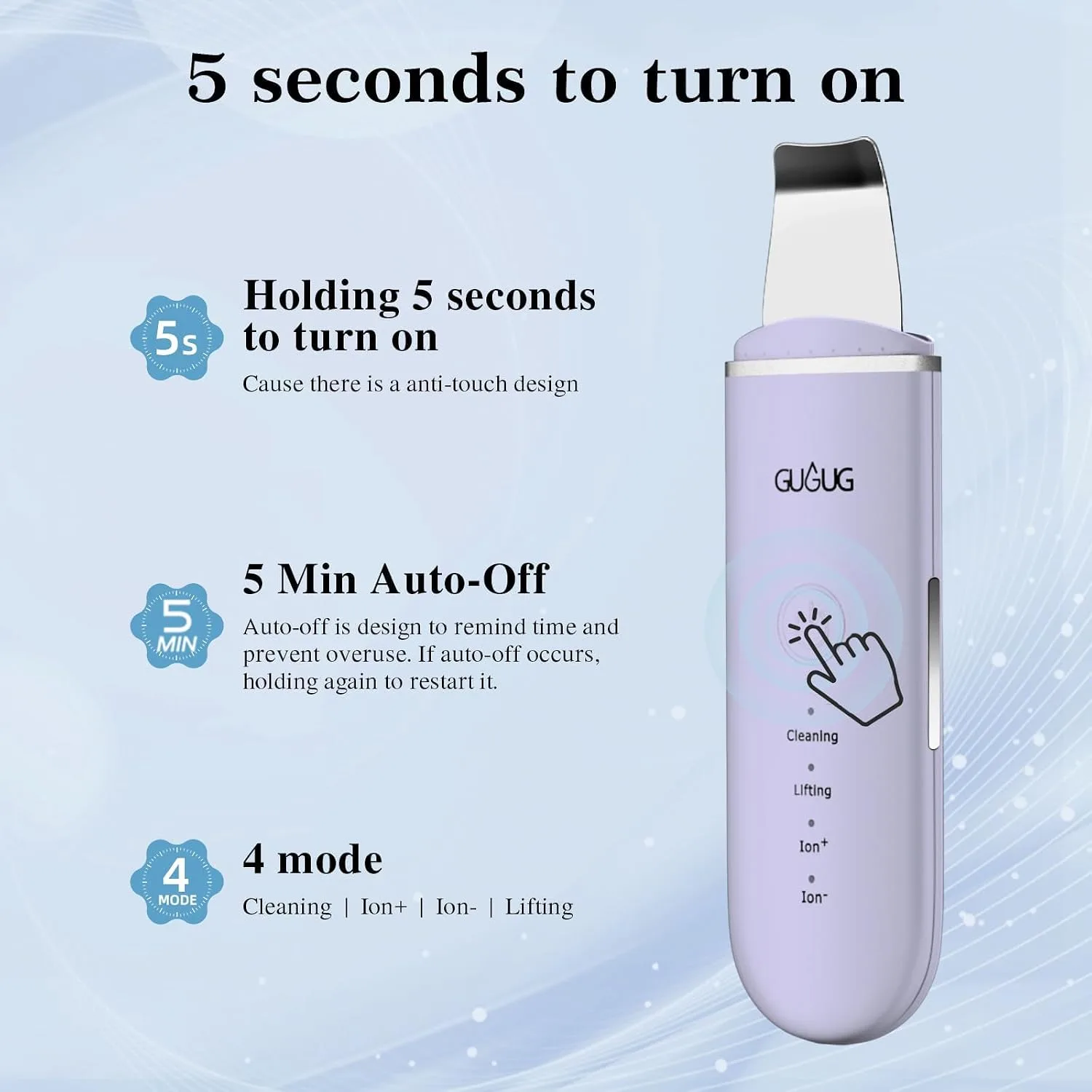 GUGUG Skin Scrubber Spatula Pore Cleaner Blackhead Remover,4 Modes,Purple