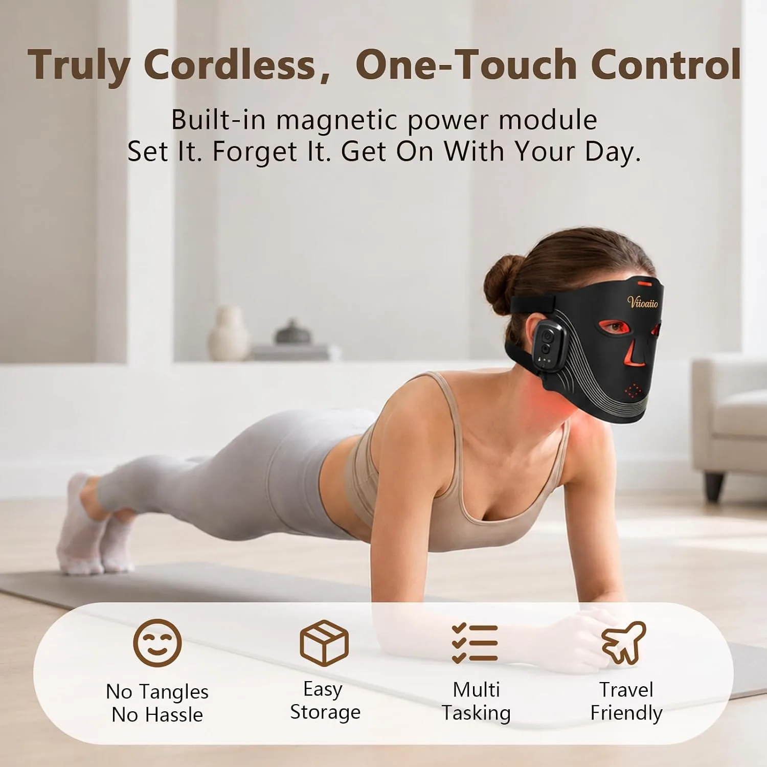 Wireless LED Light Therapy Face Mask, 850nm NIR 4-in-1 Modes 336 LEDs, 33mW/cm² Power Red Light Therapy Face Mask with 2000mAh Rechargeable 5/10/20-Min Timer for 180 Mins Use for Home Travel Yoga