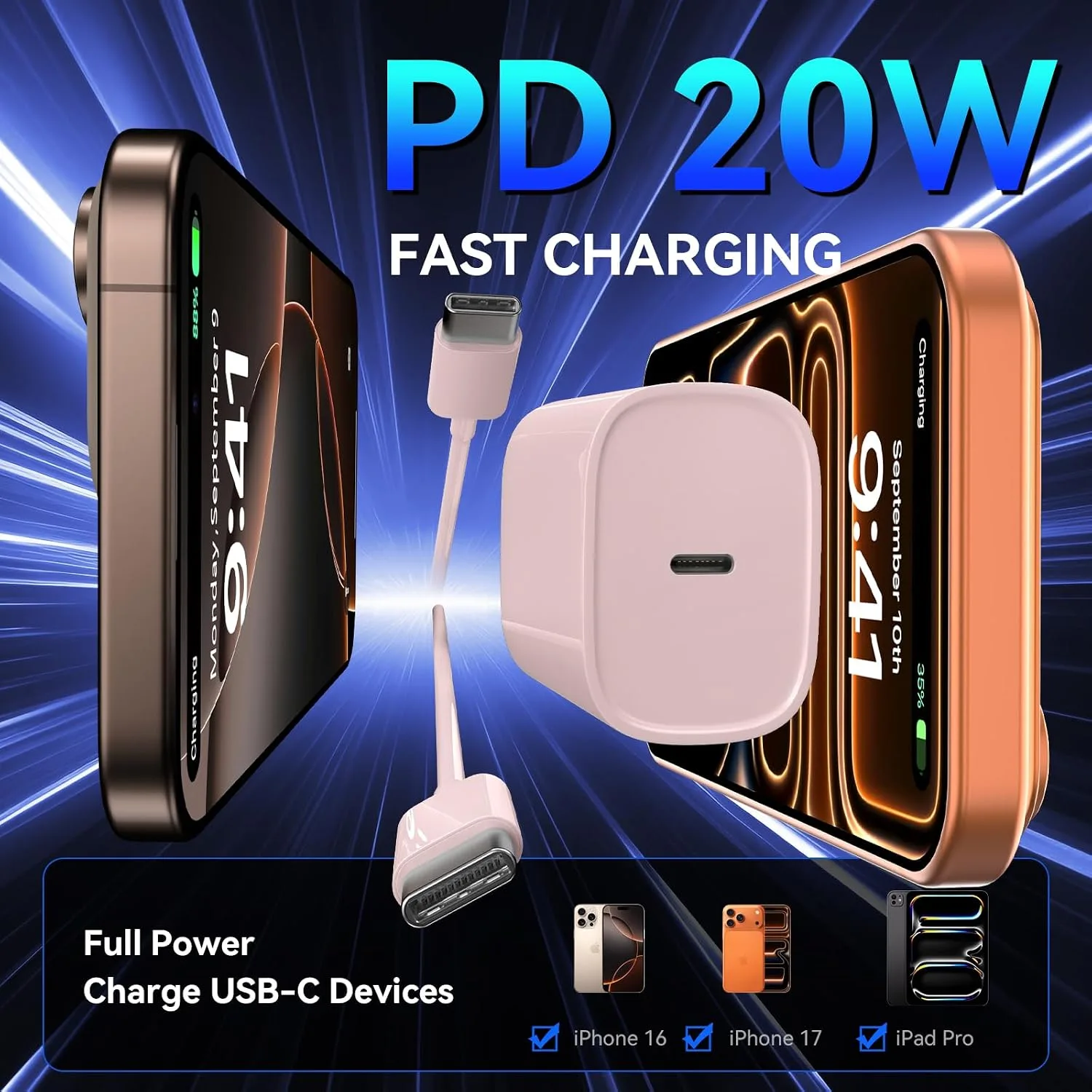 Phone 18 17 16 Pro Max Charger Fast Charging, 20W Phone Duo USB C Charger