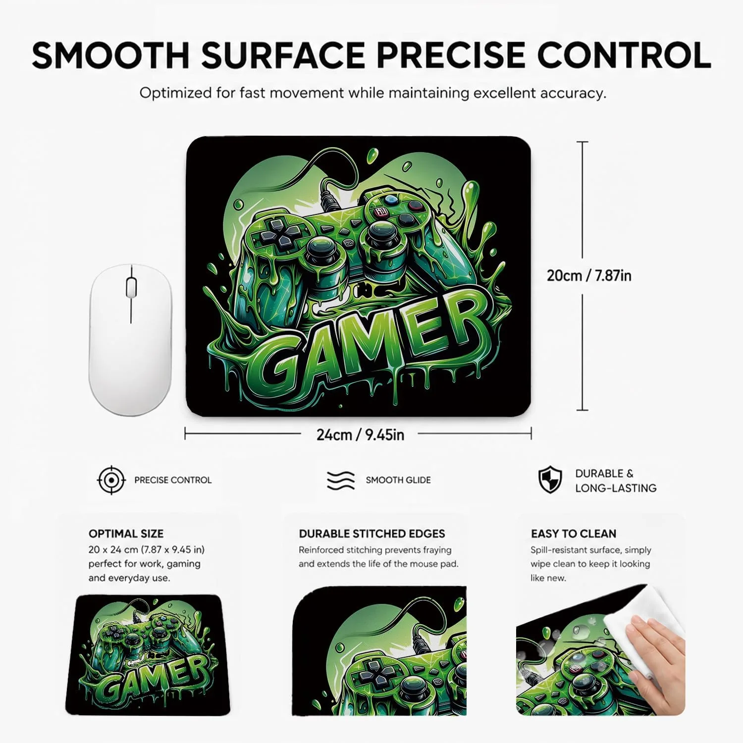 HONLUNG Gamer Mouse Pad, Gaming Game Controller Mouse Pad, Gaming Desk Accessories, Gamer Gift for Boys, Teens and Men, Non-Slip Rubber Base, Stitched Edges, Small Mousepad,9.4x7.9 Inch