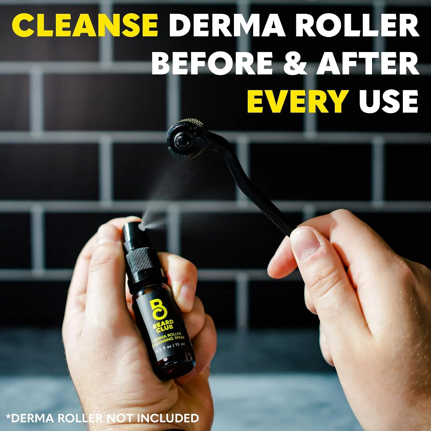 The Beard Club Derma Roller Cleansing Spray – Dermaroller Cleaner for Roller Heads – Grooming Tool Cleaning Solution – 0.5 fl oz