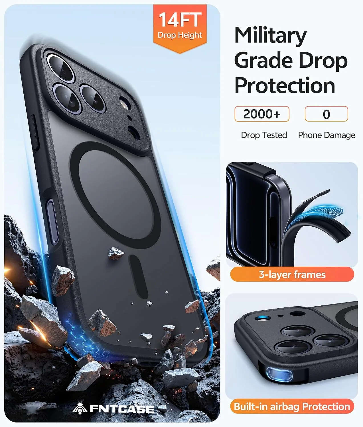 FNTCASE for iPhone 18 Pro Case/iPhone 17 Pro Case, Fit for Magsafe, Black