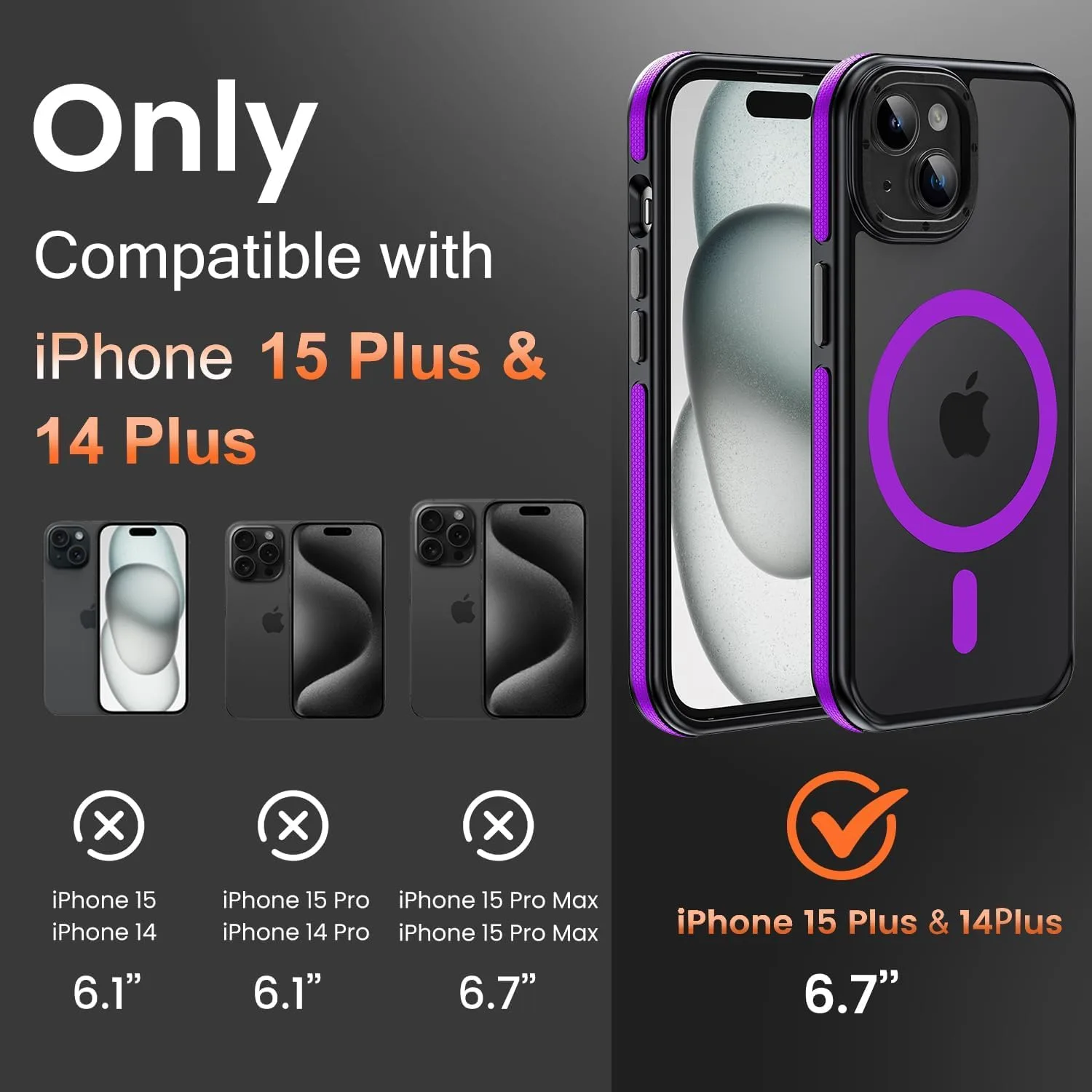 toushion 2 in 1 for iPhone 15 Plus Case Purple Bumper