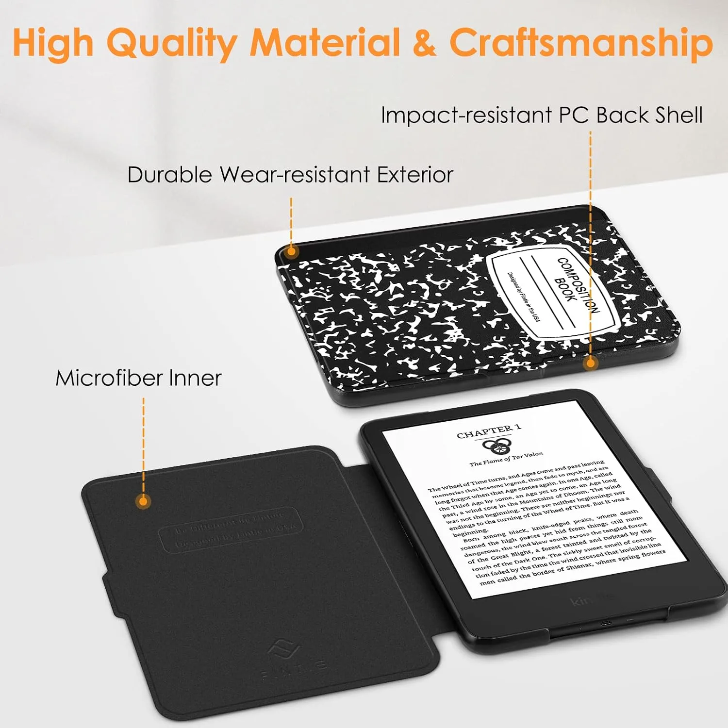 Fintie Slimshell Case for 6" Kindle 2024/2022 11th Generation,Comp Book