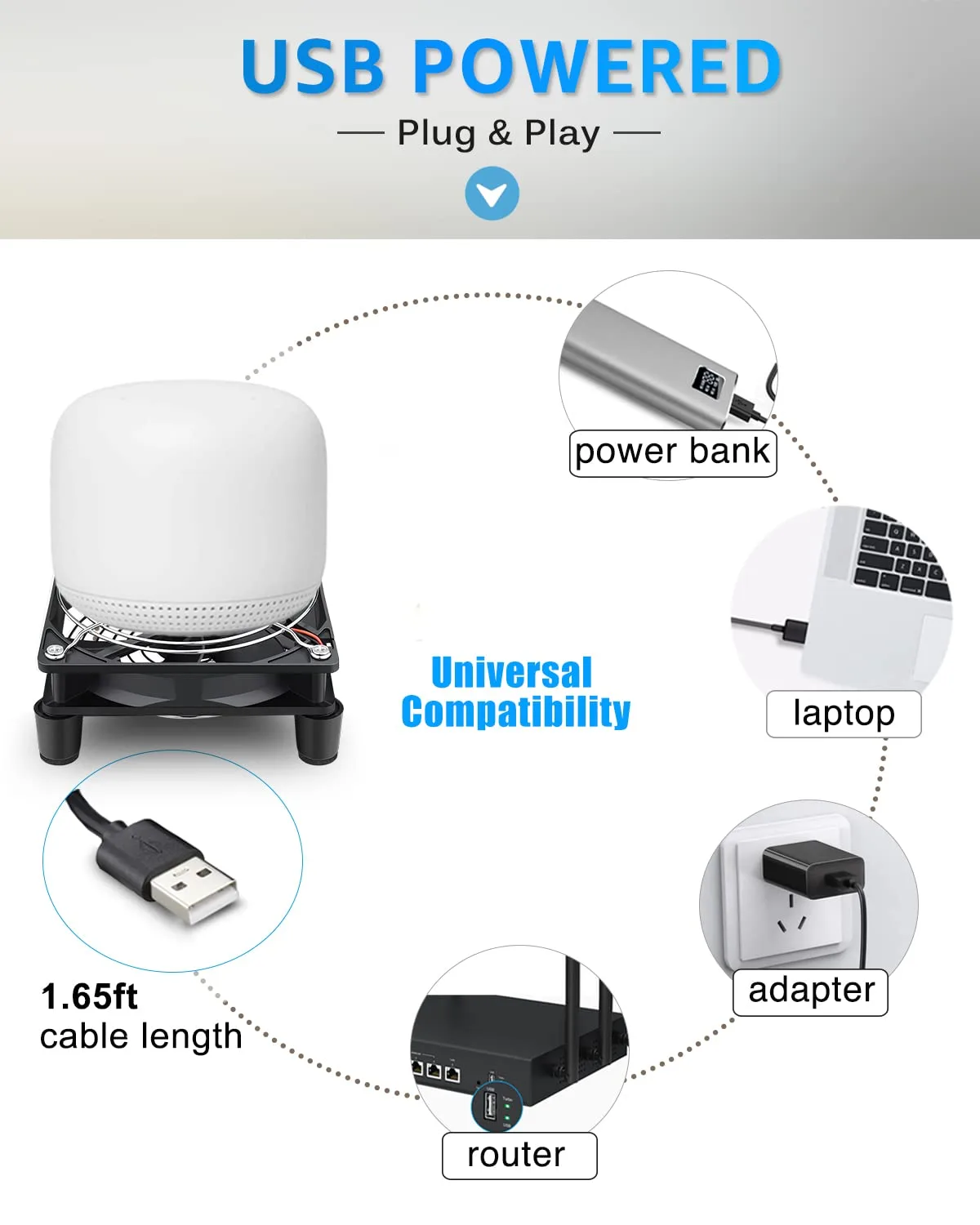 GDSTIME 120mm USB Computer Fan w/L/M/H Speed Controller, DC 5V USB Powered
