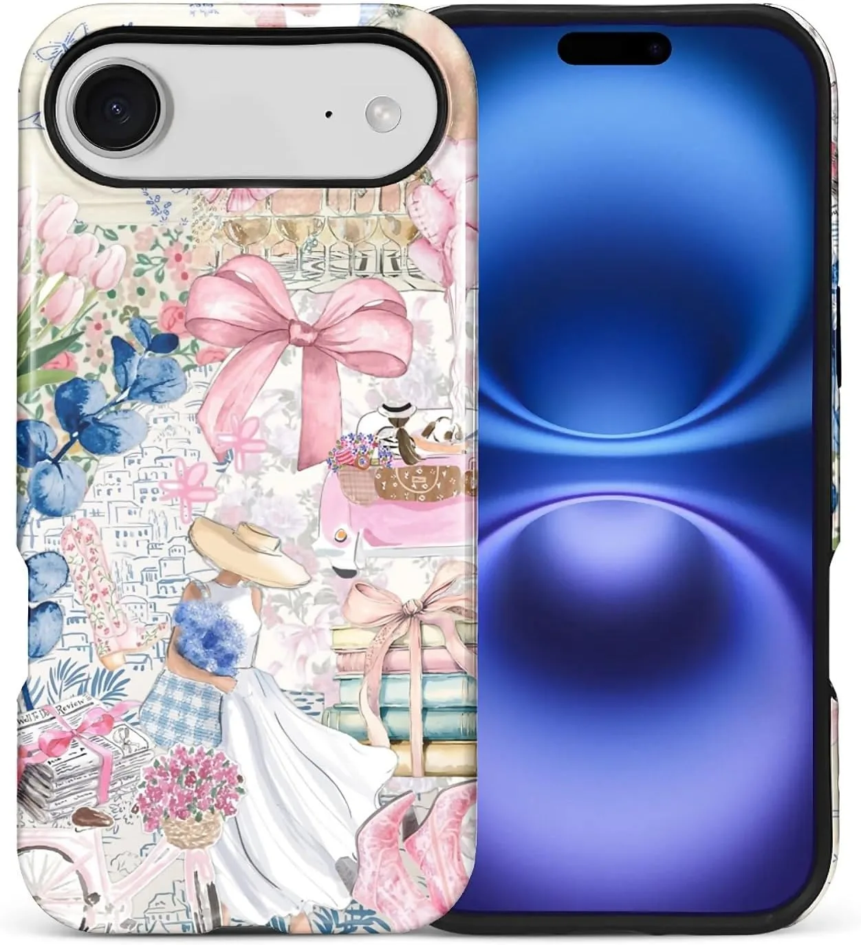 DAIZAG Case for iPhone 17 Air,Mixed 2 Layer Design Shockproof Soft TPU Ddouble Protection Phone Case for iPhone 17 Air-Magazine Books Flower Bow Collage