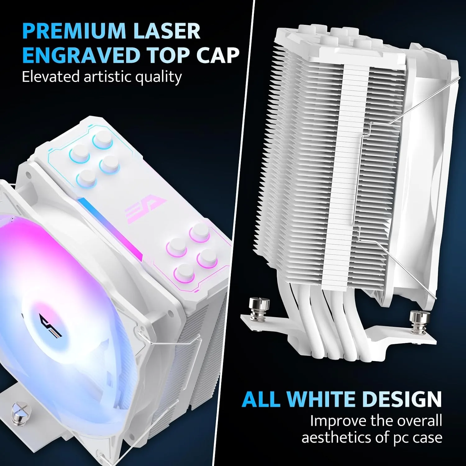 darkFlash Z4Pro Mist CPU Cooler, 120mm Single-Tower, TDP 200W, 4×Ф6mm Heatpipes, ARGB PWM PC Fans, CPU Air Cooler Compatible with Intel LGA115x/12xx/17xx; AMD AM4/AM5, 155mm in Height(White)