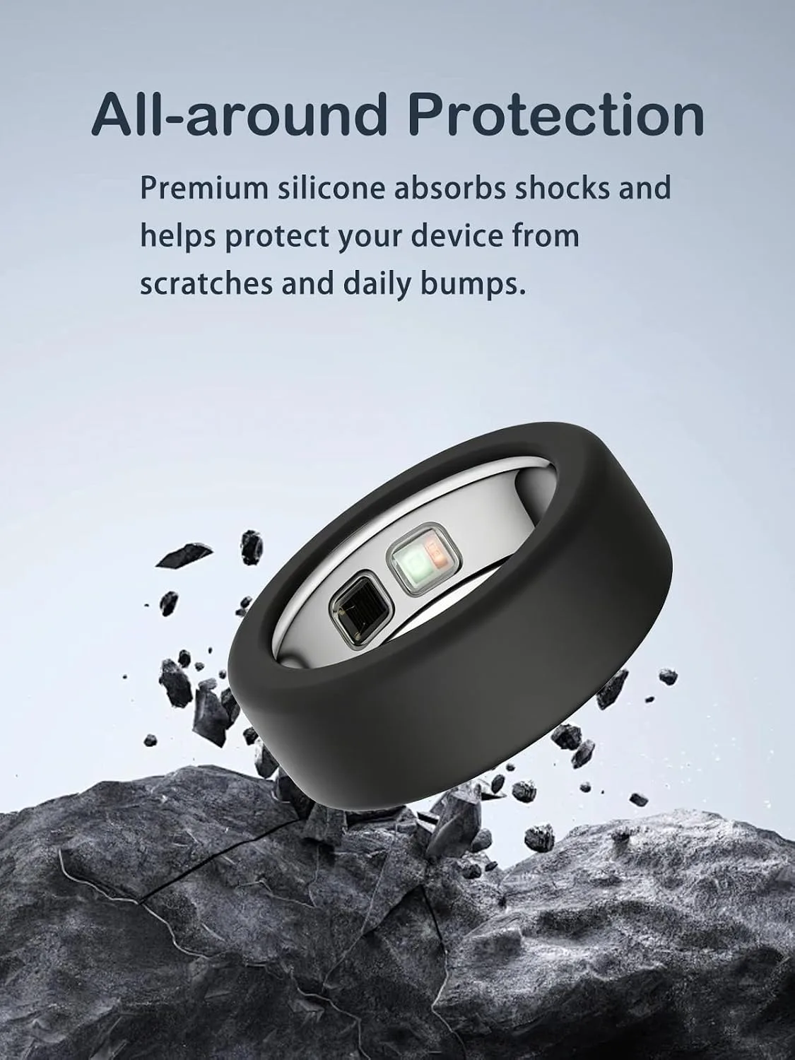 Silicone Case for Oura Ring 5, 6-Pack Smart Ring Anti-Scratch Protective Sleeves, Lightweight & Comfortable Ring Guards, M (Size 10-13), Black+ White+ Clear+ Blue+ Pink+ Mint Green