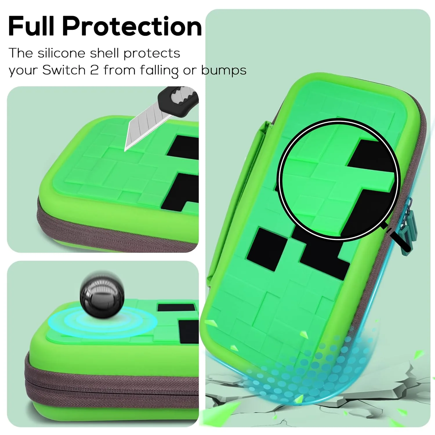TIKOdirect Carrying Case Accessories Bundle for Switch 2 2025, Portable Travel Case with Protective Cover, Screen Protectors, 4 Thumb Grip caps and Cute Stickers, Green