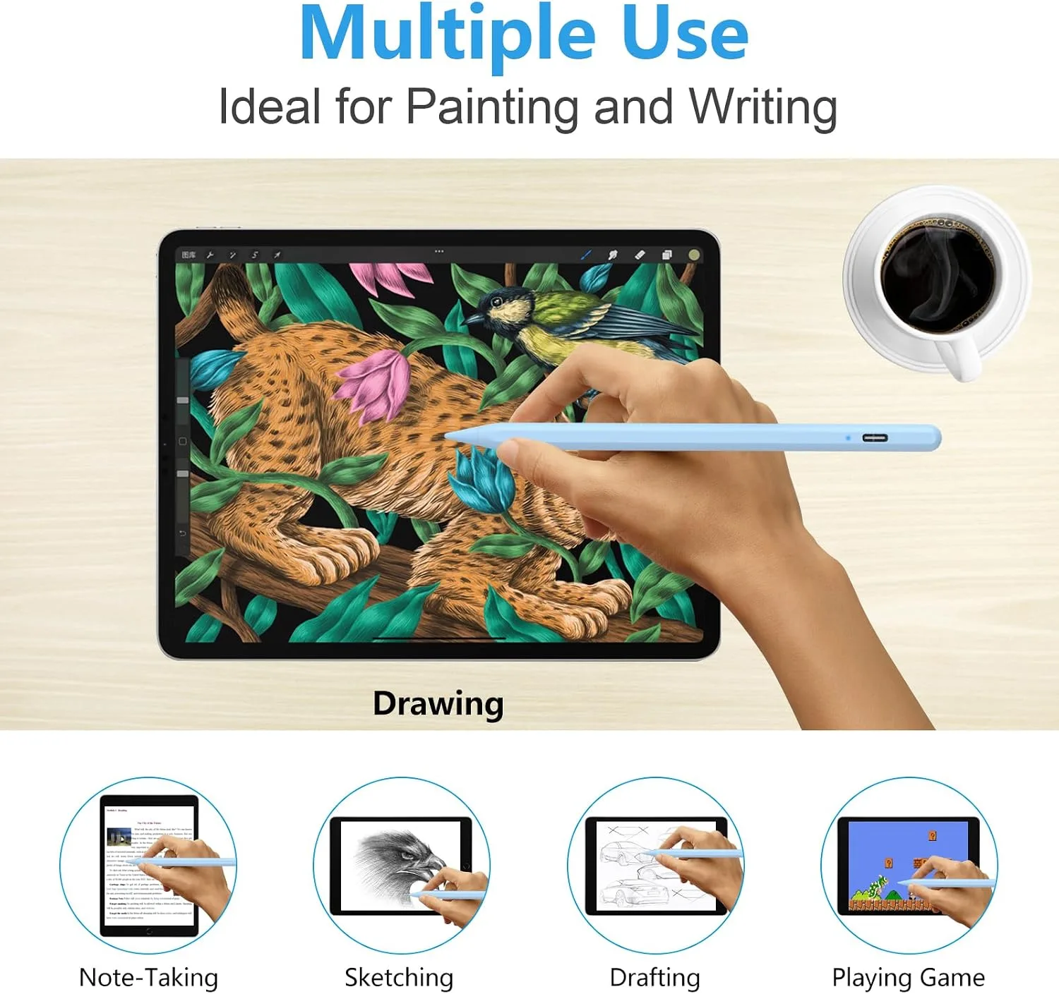 COO Stylus Pen for iPad Pro Air Mini 2018-2024, Palm Rejection Fast Charge