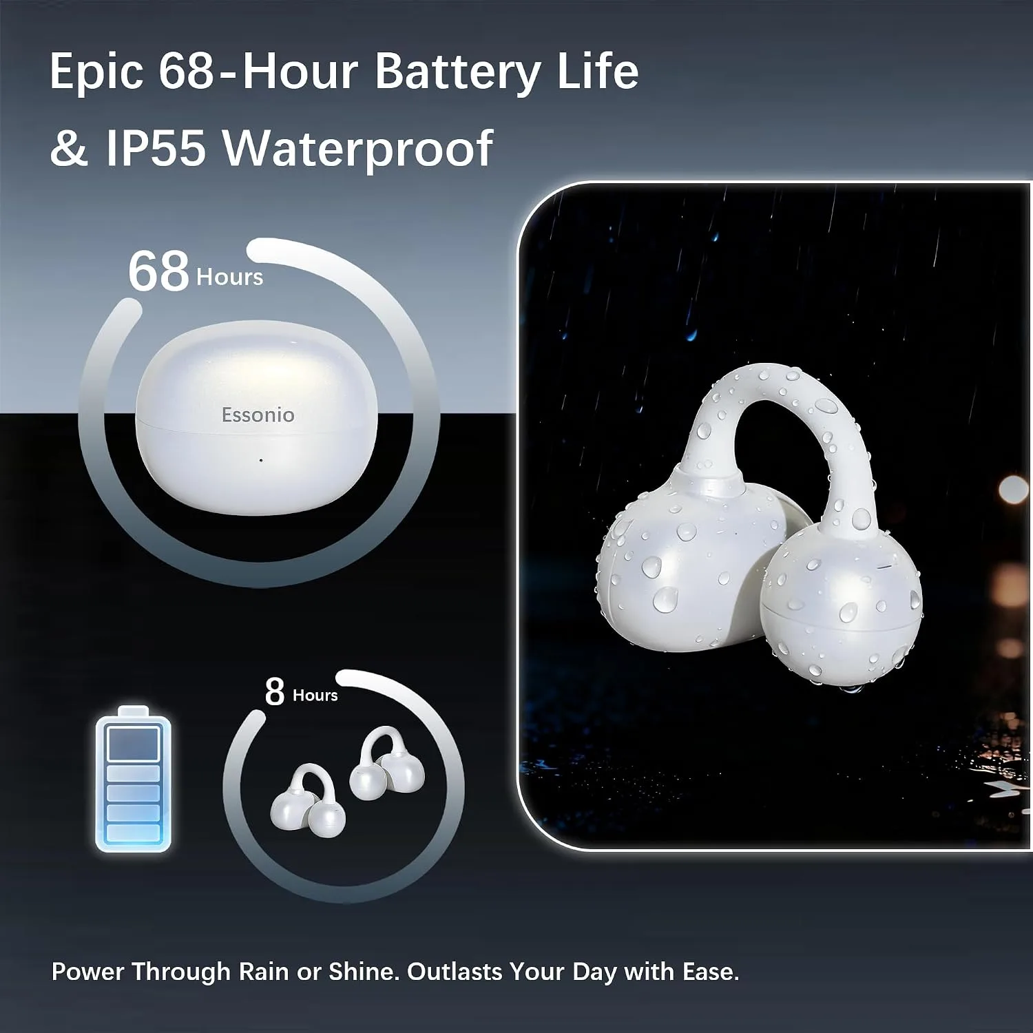 M30 Open Ear Earbuds, Bluetooth 6.0 Wireless Ultra Audio, ENC AI Air Conduction Headphones, 60H Playtime, Stereo Sound, Touch Control, Premium Clip-On Open-Ear Earphones for Office & Daily Use
