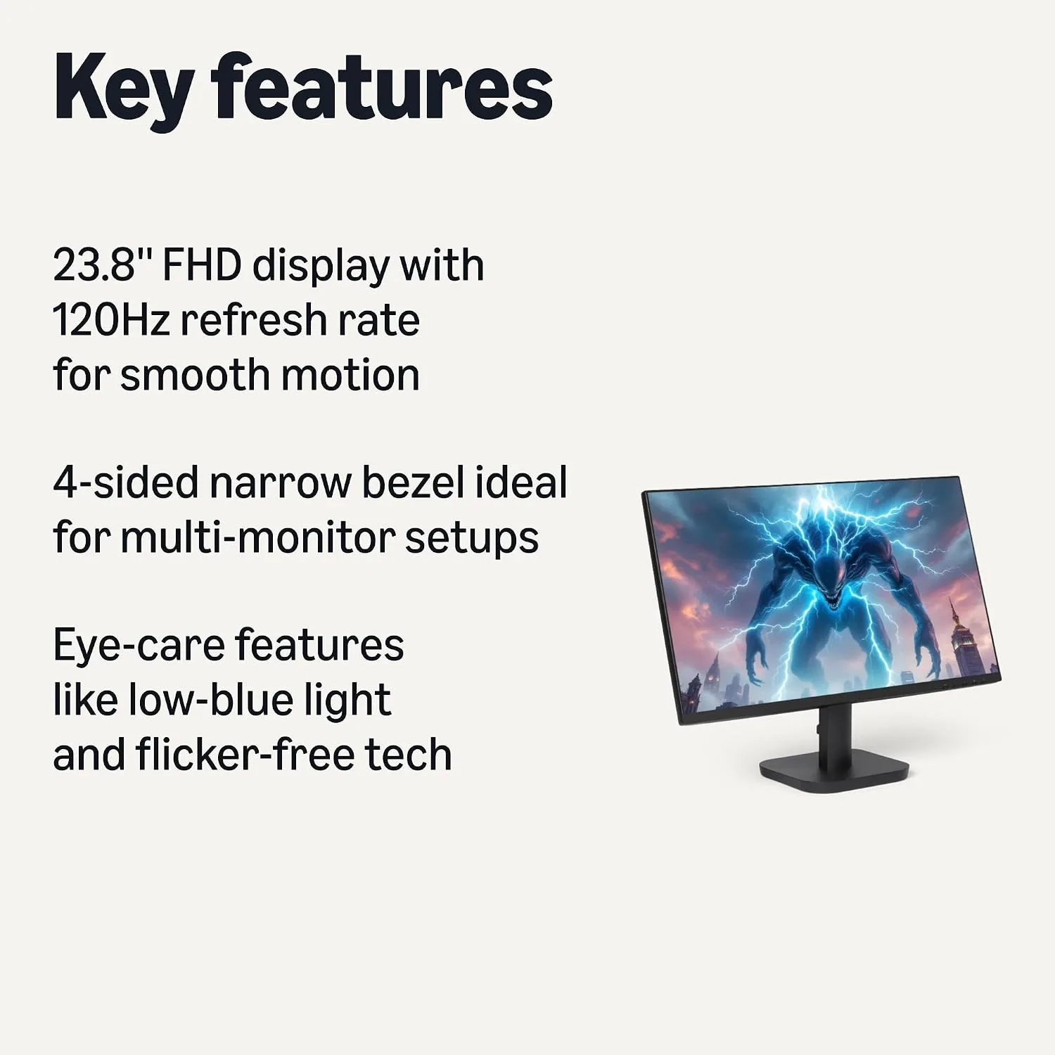 Amazon Basics 23.8-inch 1080P Computer Monitor, 120 Hz, HDMI, DP, VGA, VESA Compatible for Office, Home