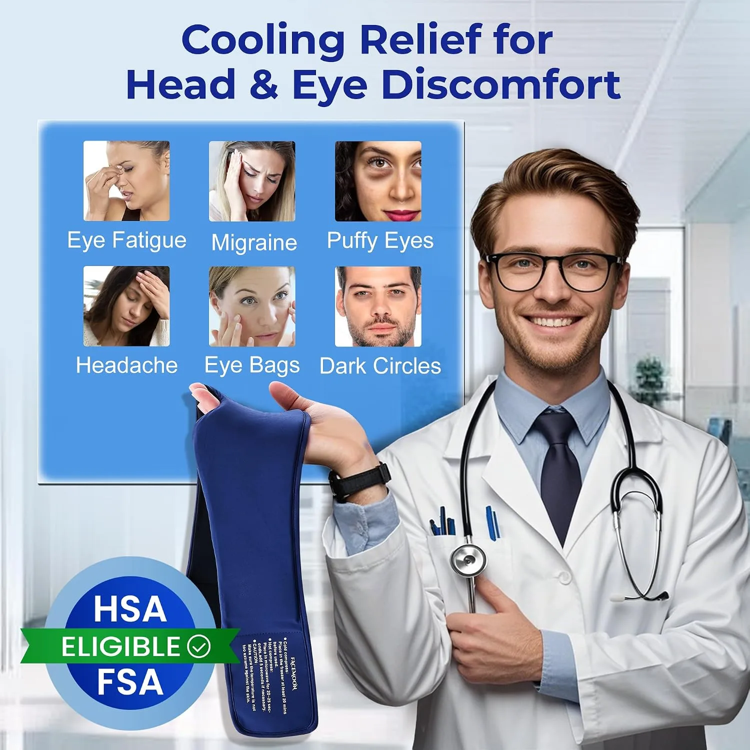 2 Pack Cooling Gel Eye Mask for Puffy Eyes, Migraine Relief, FSA Eligible