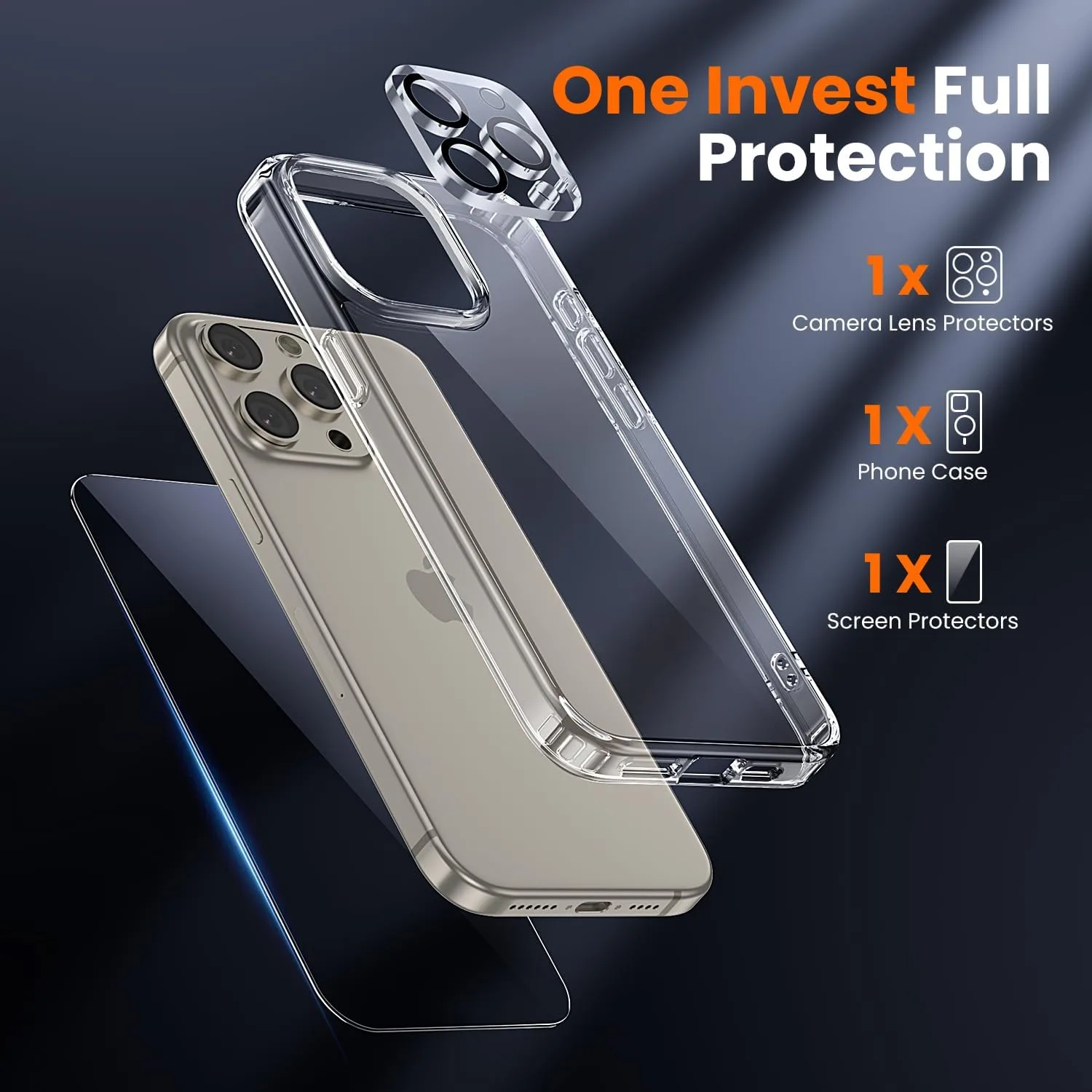 toushion 3 in 1 for iPhone 15 Pro Max Case Transparent
