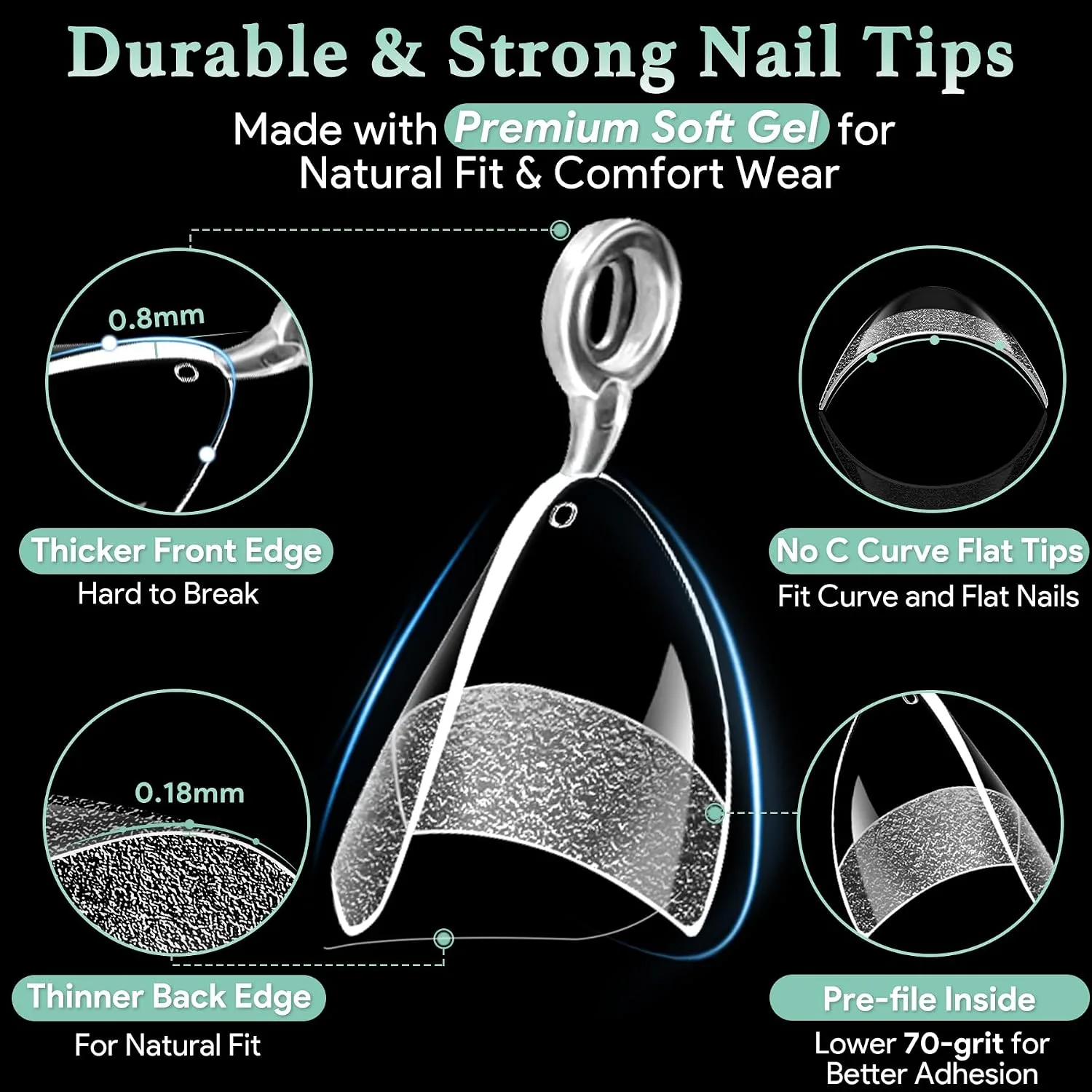 Leykosh Short Almond Half Cover Nail Tips, 15 Sizes 330 PCS Clear