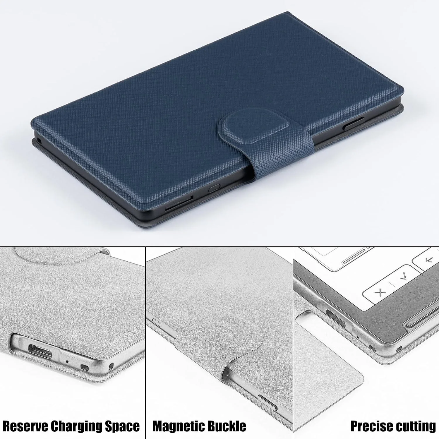 Magnetic Case for Xteink X4,PU Leather Slim Cover, Dark Blue
