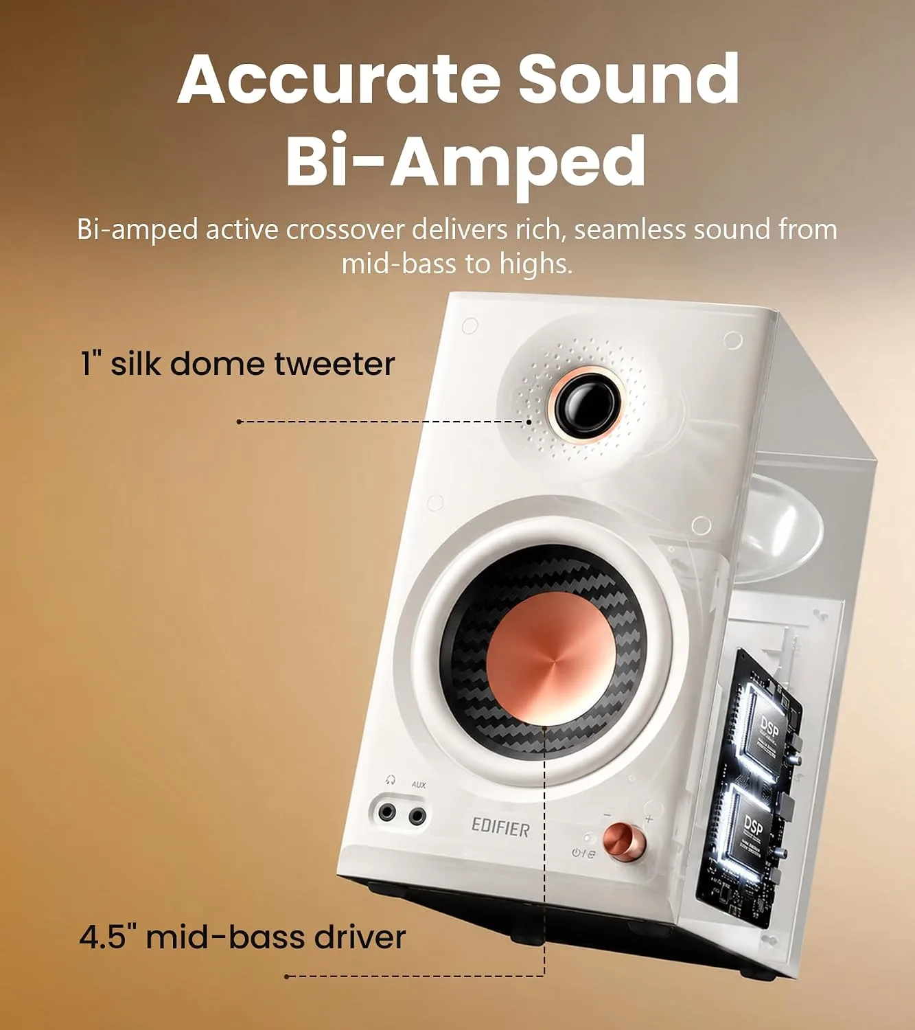 Edifier MR4.5 Bi-Amped Studio Monitor, 80W RMS Bookshelf Speakers - White