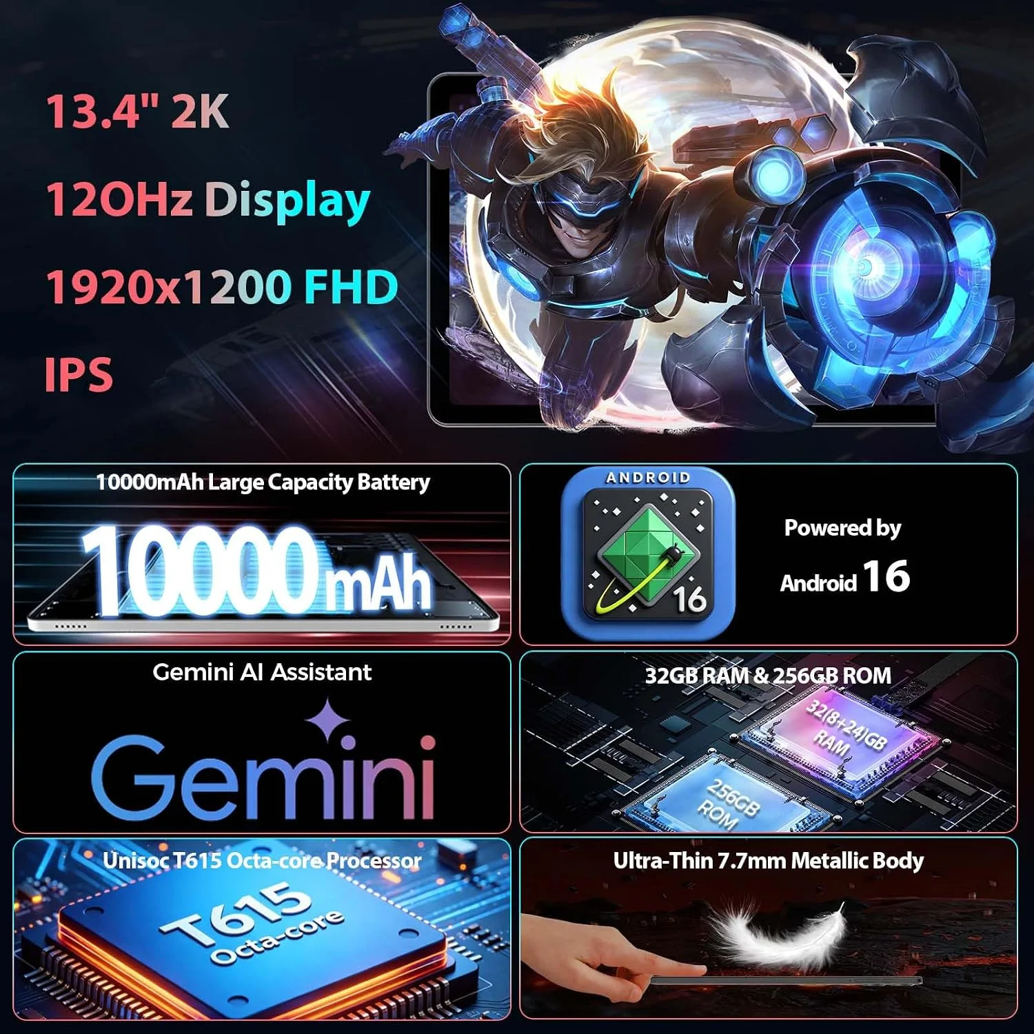13 inch Tablet with Keyboard - 2026 Gemini AI Android 16 Tablet,Silver Case