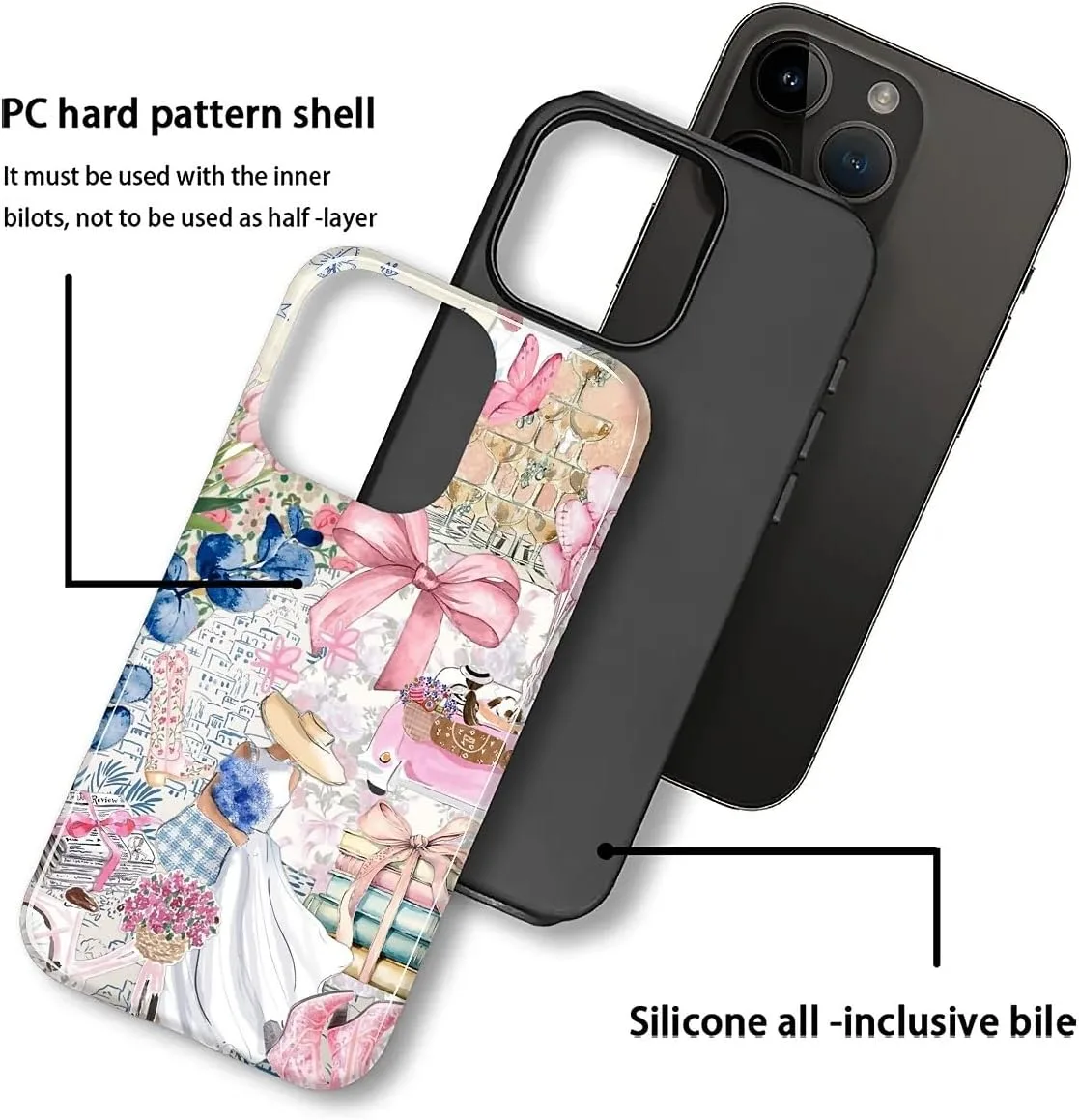 DAIZAG Case for iPhone 12 Pro Max,Mixed 2 Layer Design Shockproof Soft TPU Ddouble Protection Phone Case for iPhone 12 Pro Max-Magazine Books Flower Bow Collage