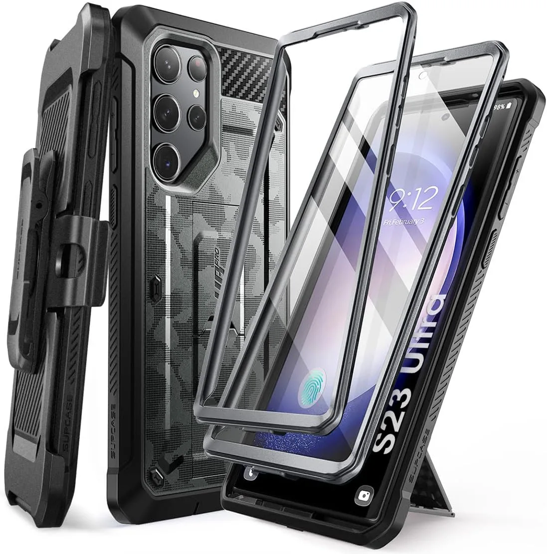 SUPCASE for Galaxy S23 Ultra Case with Built-in Screen Protector, CamoGray
