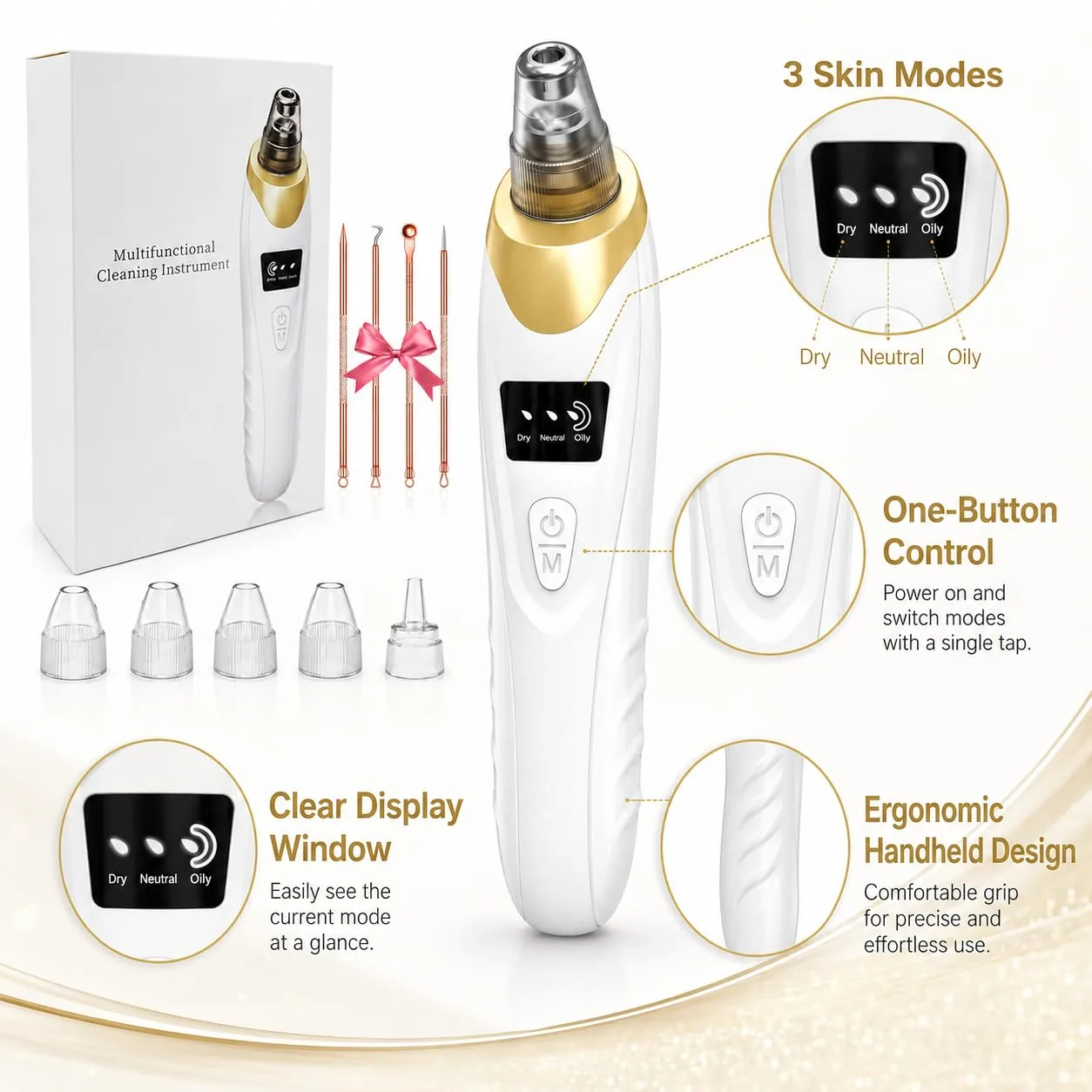 2026 Pore Vacuum, USB Rechargeable Blackhead Remover Vacuum -Gold