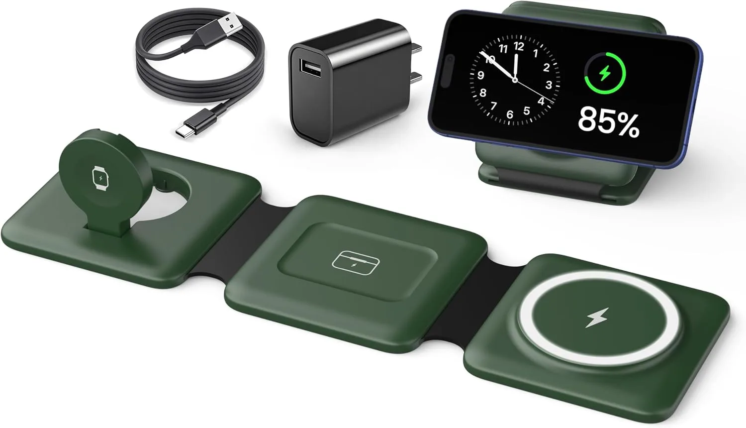 Cargador inalámbrico 3 en 1 Iseyyox plegable para iPhone y Apple Watch