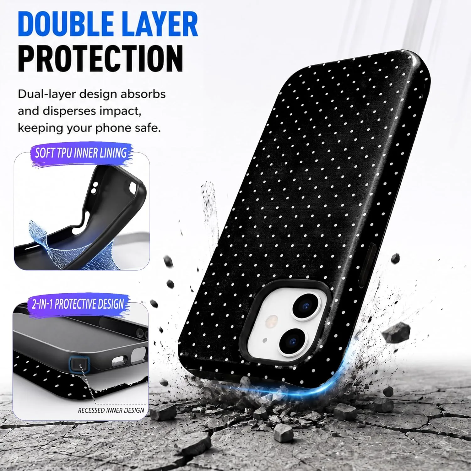 Magnetic for iPhone 11 Phone Case, Cute Black Polka Dot Shockproof