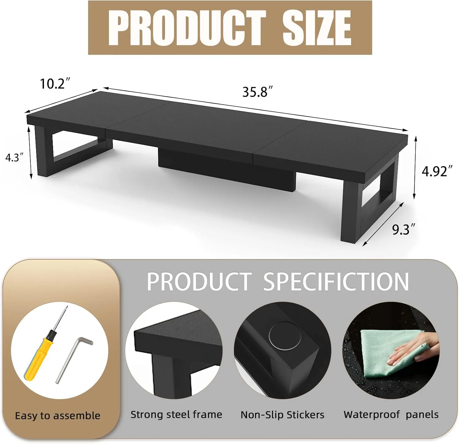 WESTREE Dual Monitor Stand Riser, Wood and Steel Monitor Stand Riser, Computer Monitor Stand for 2 Monitors, Multi-Purpose Desktop Storage Stand for Computer,Laptop,Printer,TV