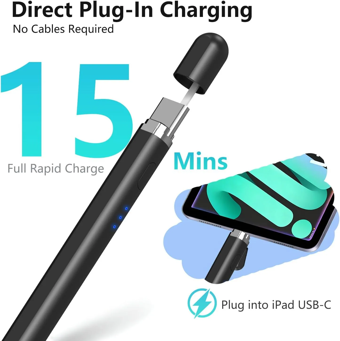 Stylus Pen for iPad 2018–2026, Wireless Charging iPad Pencil 2nd Generation &1st Generation with Tilt Sensitivity& Palm Rejection, 2X Fast Charge Pencil for iPad A16 Pro 11/12.9/13, Air, Mini Black