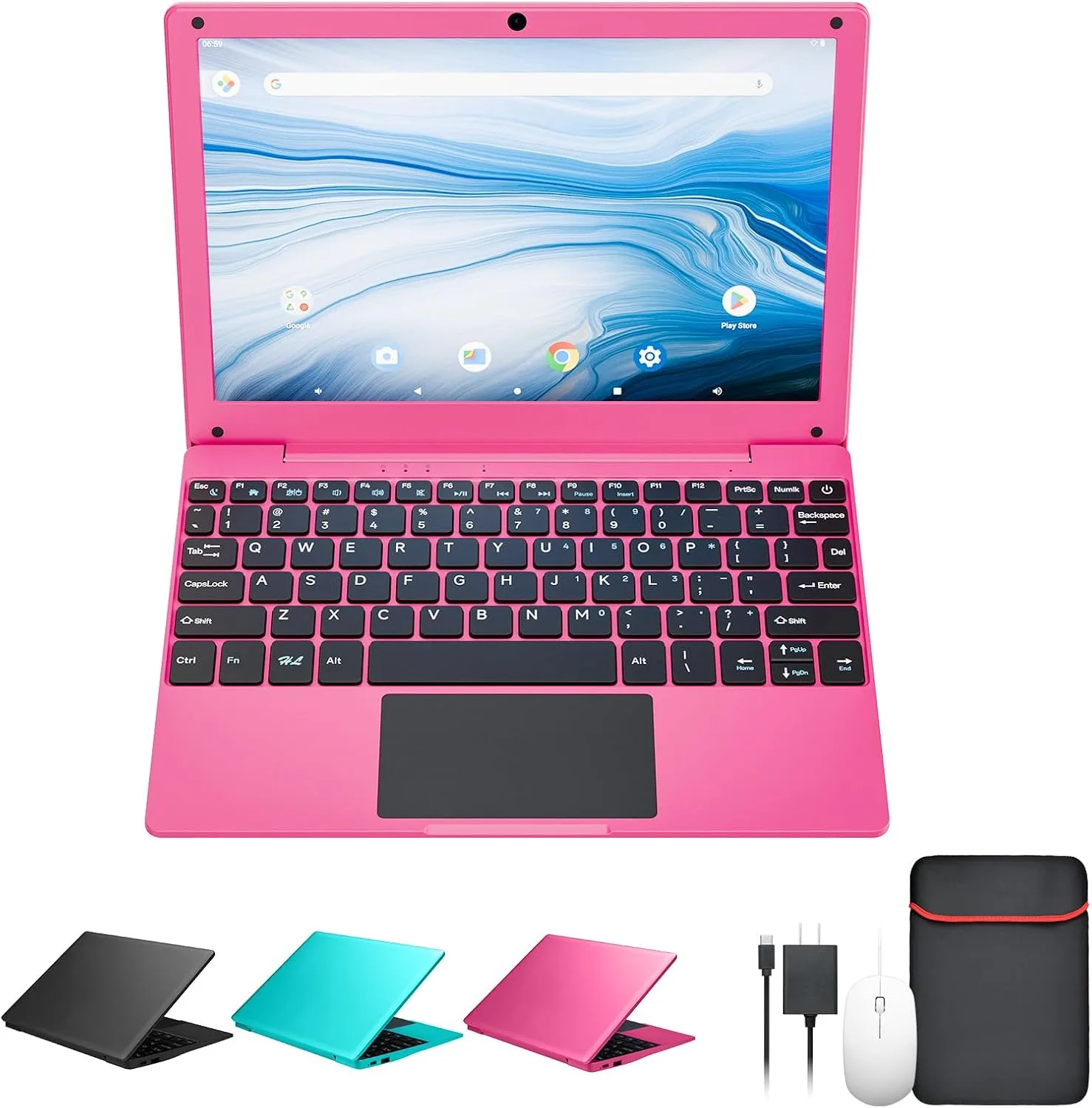 10.1 Inch Mini Netbook, Quad-Core Processor Laptop Computer, 2GB Memory 64GB Storage Android 12 Portable Notebook Built-in Webcam, WiFi & Bluetooth Keyboard & Mouse for Home Schooling & Office Work